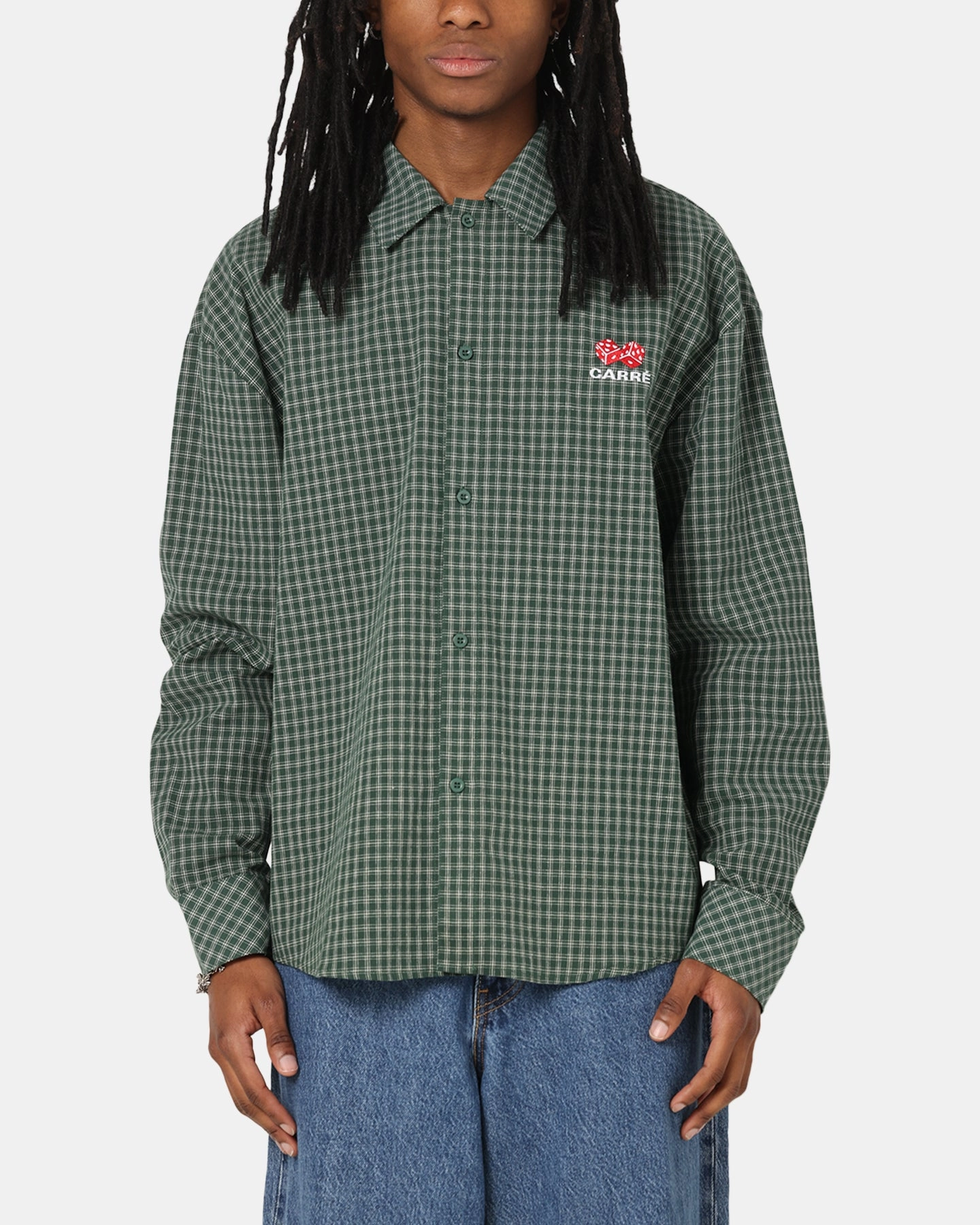 ContouredPanels MultiPurposeUtility Carre Motion Long Sleeve Button Up Shirt Green Check