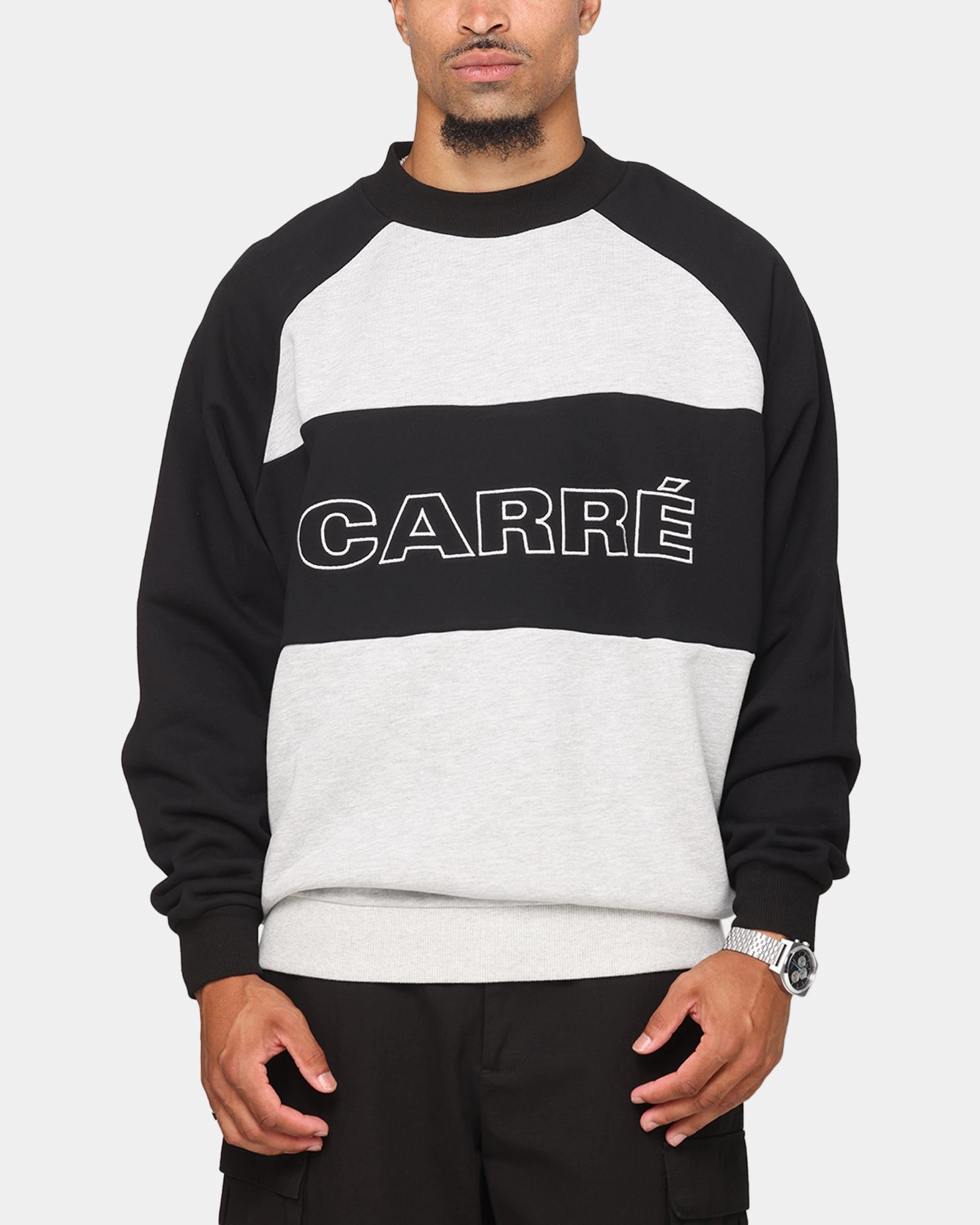 CrossBackDesign Simple Shirt Carre Panel Raglan Crewneck Black/Grey Marle
