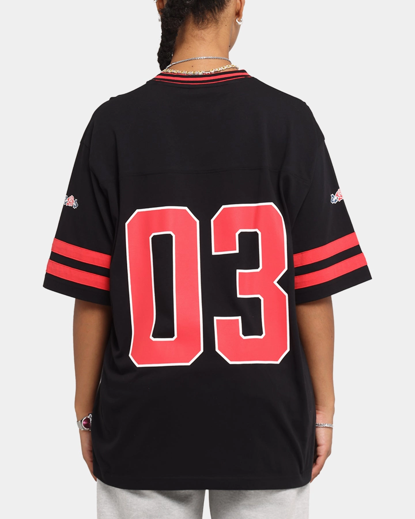 Ventilated Panel Design MicroPerforated Details Carre Rose Football T-Shirt Black/Red