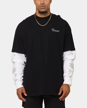 Carre Rosebowl Layered Long Sleeve T-Shirt Black/White SoftTouchFinish Self Fabric Tie Closure