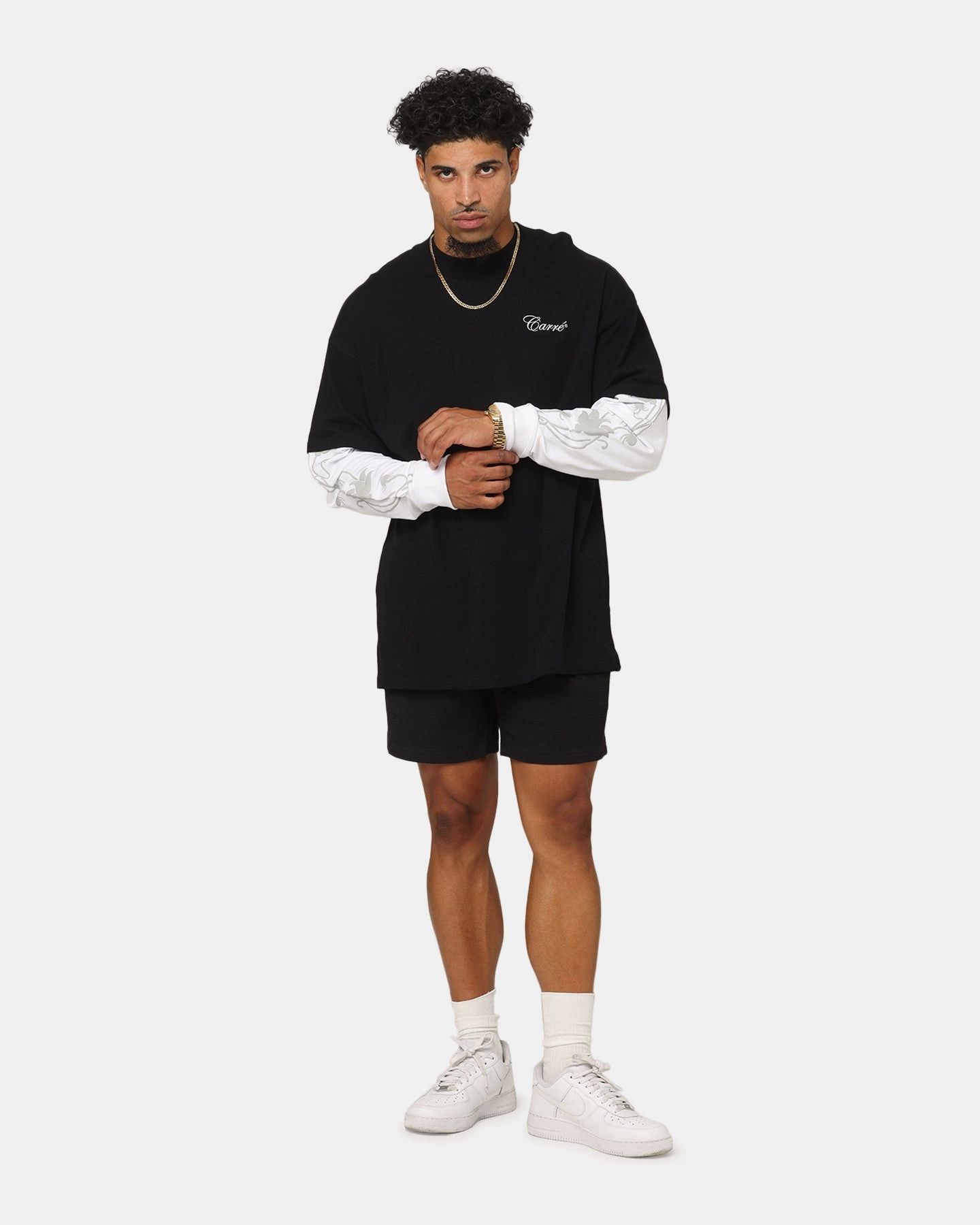 Carre Rosebowl Layered Long Sleeve T-Shirt Black/White Casual Style EcoCertified