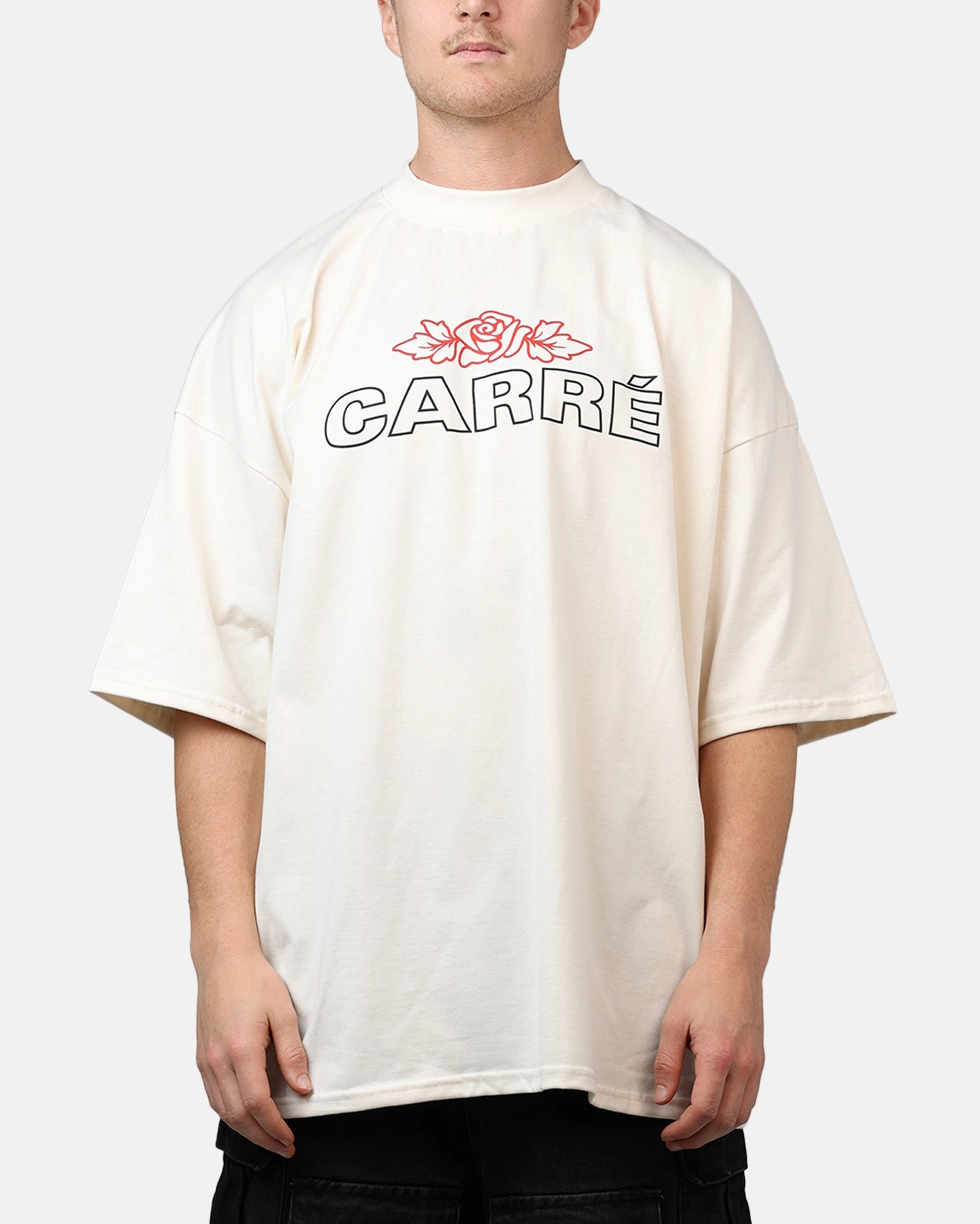Simple Dress Friction Resistant Finish Carre Rosebud Drop T-Shirt Off White