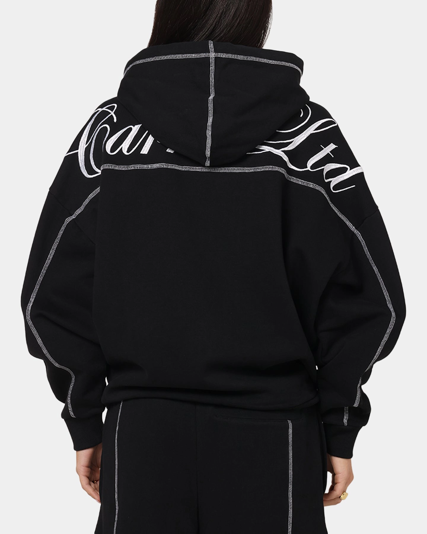 Carre Script Hoodie Black DurableWeave