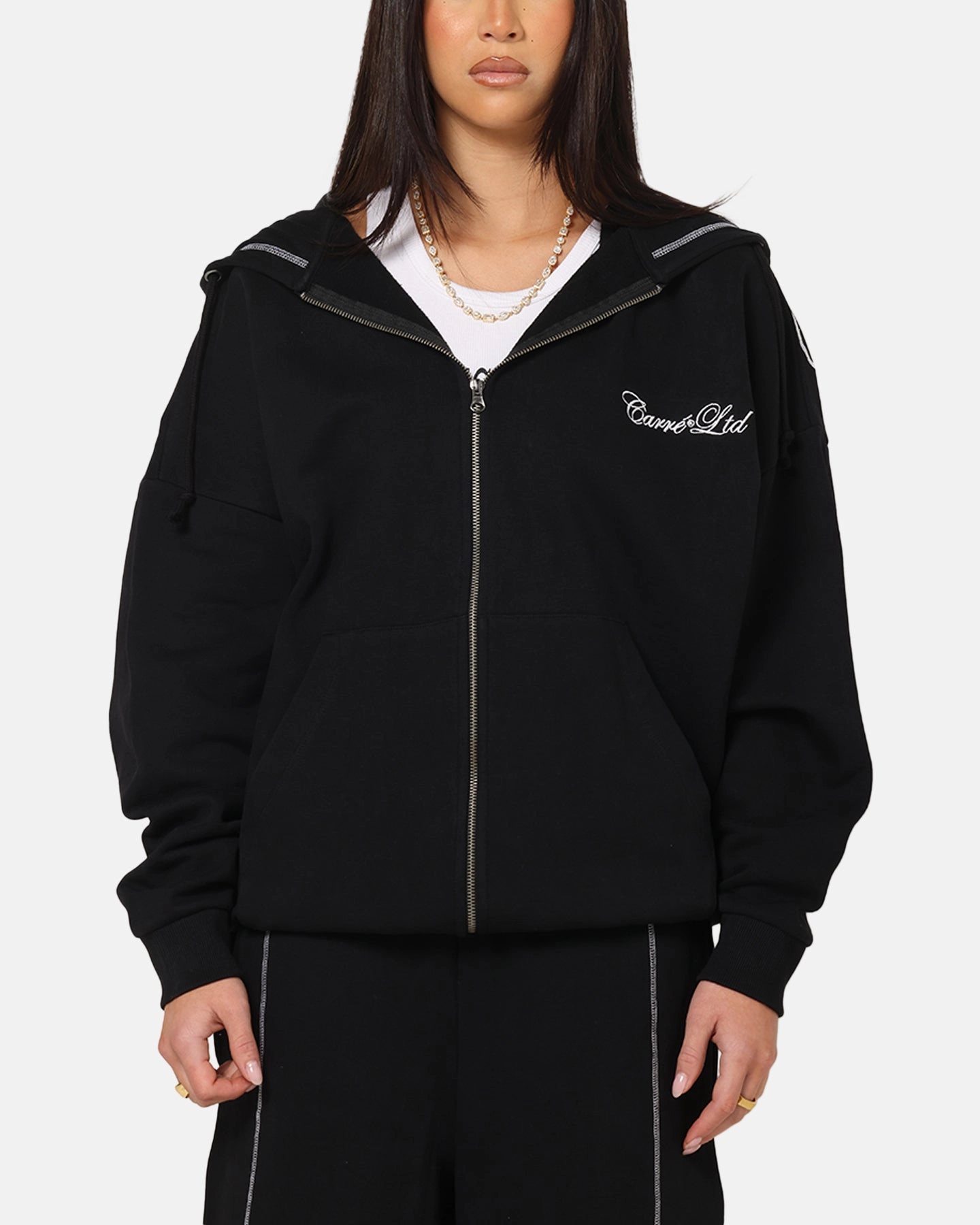 Soft Brushed Finish Carre Script Hoodie Black