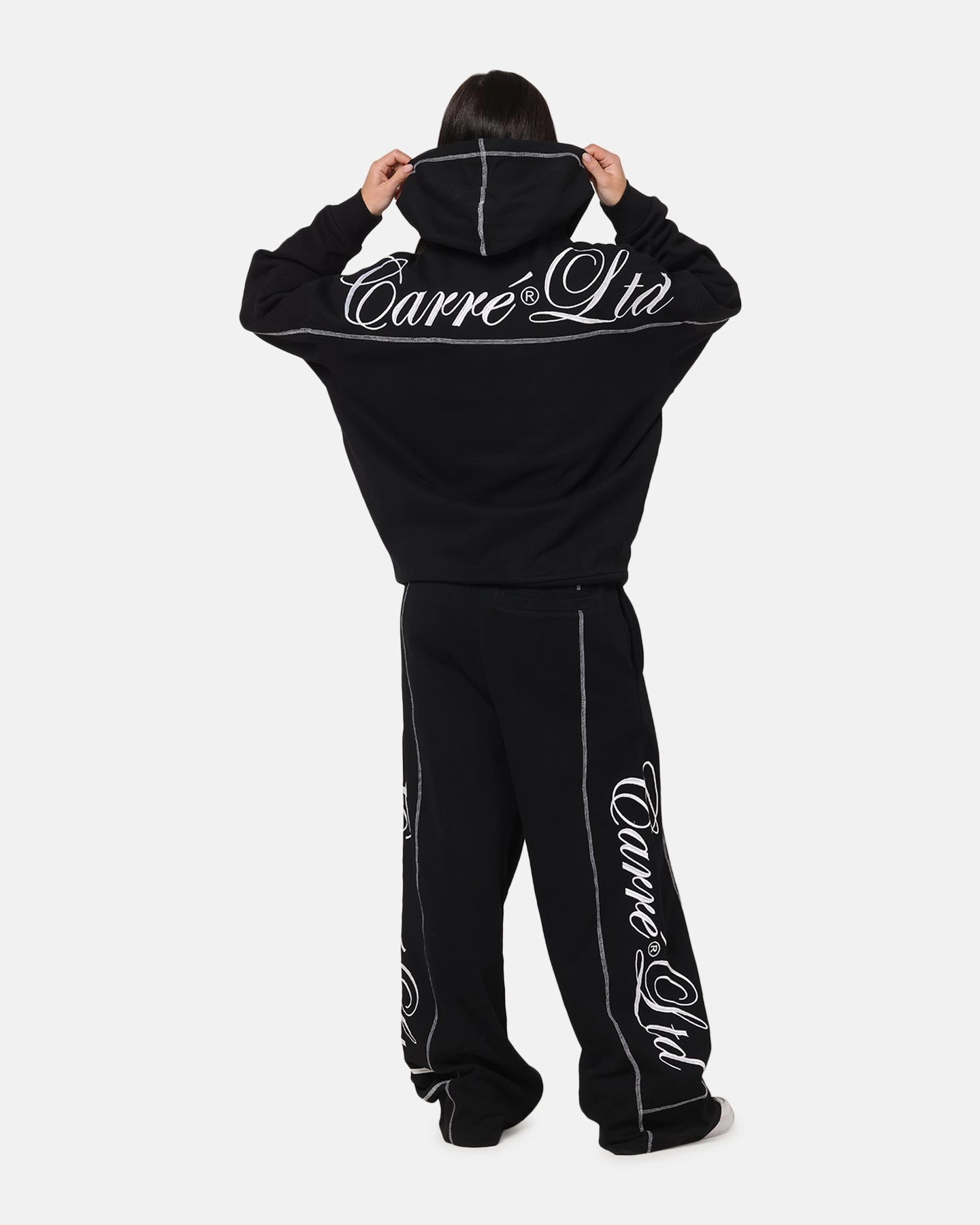 Carre Script Hoodie Black HiddenVentilationPockets Roll Up Sleeve System