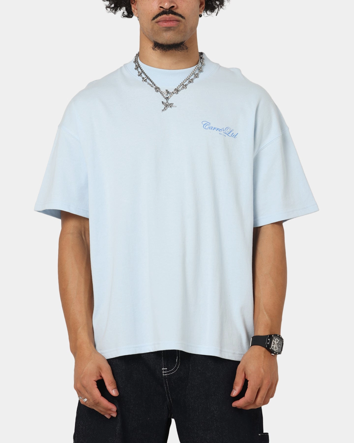Carre Side Script Oversized T-Shirt Baby Blue PunctureResistantReinforcement