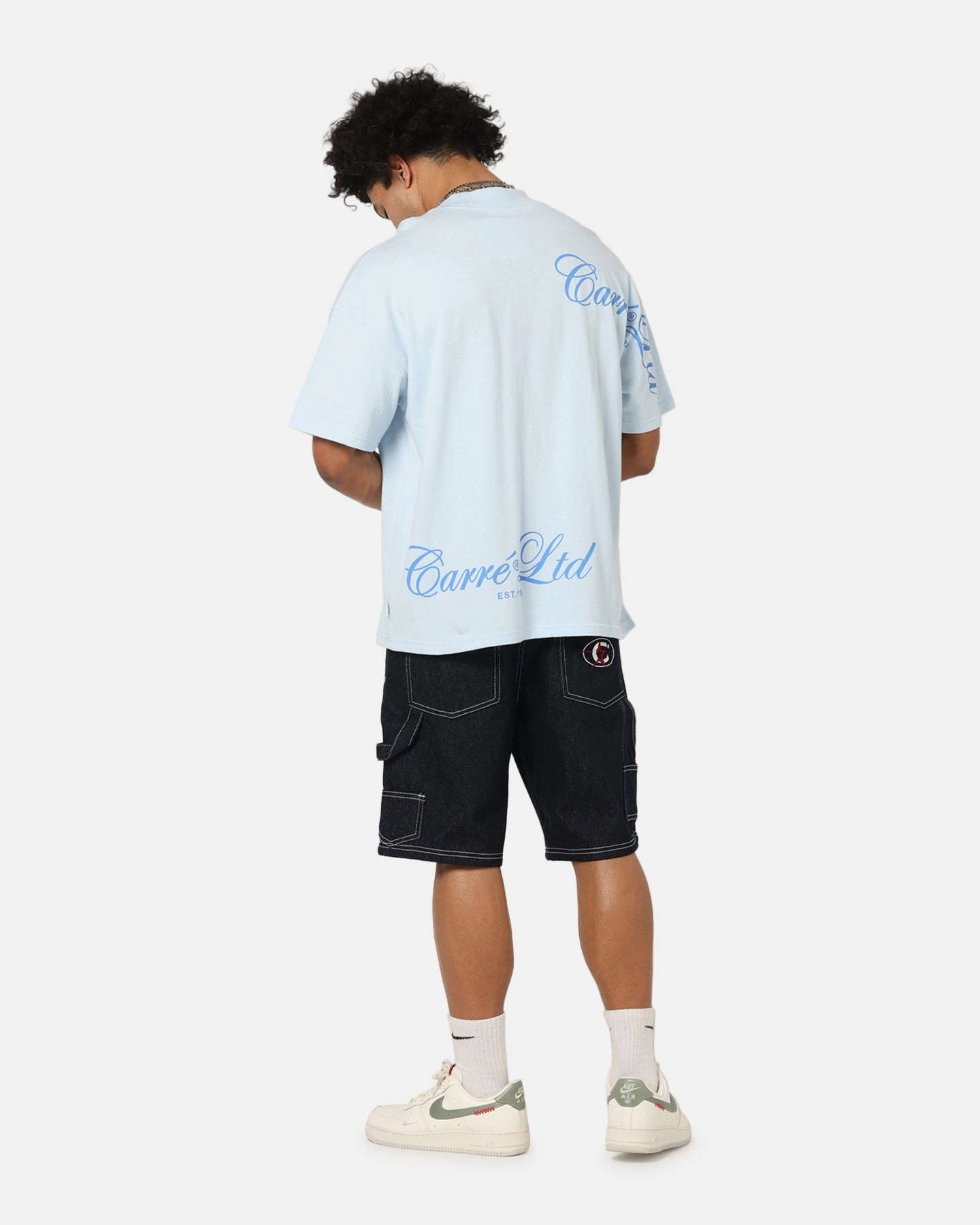 AbrasionResistant Fabric Bluesign Approved Material Carre Side Script Oversized T-Shirt Baby Blue