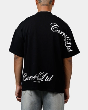 3D Spacer Fabric WideNeckline Carre Side Script Oversized T-Shirt Black/White