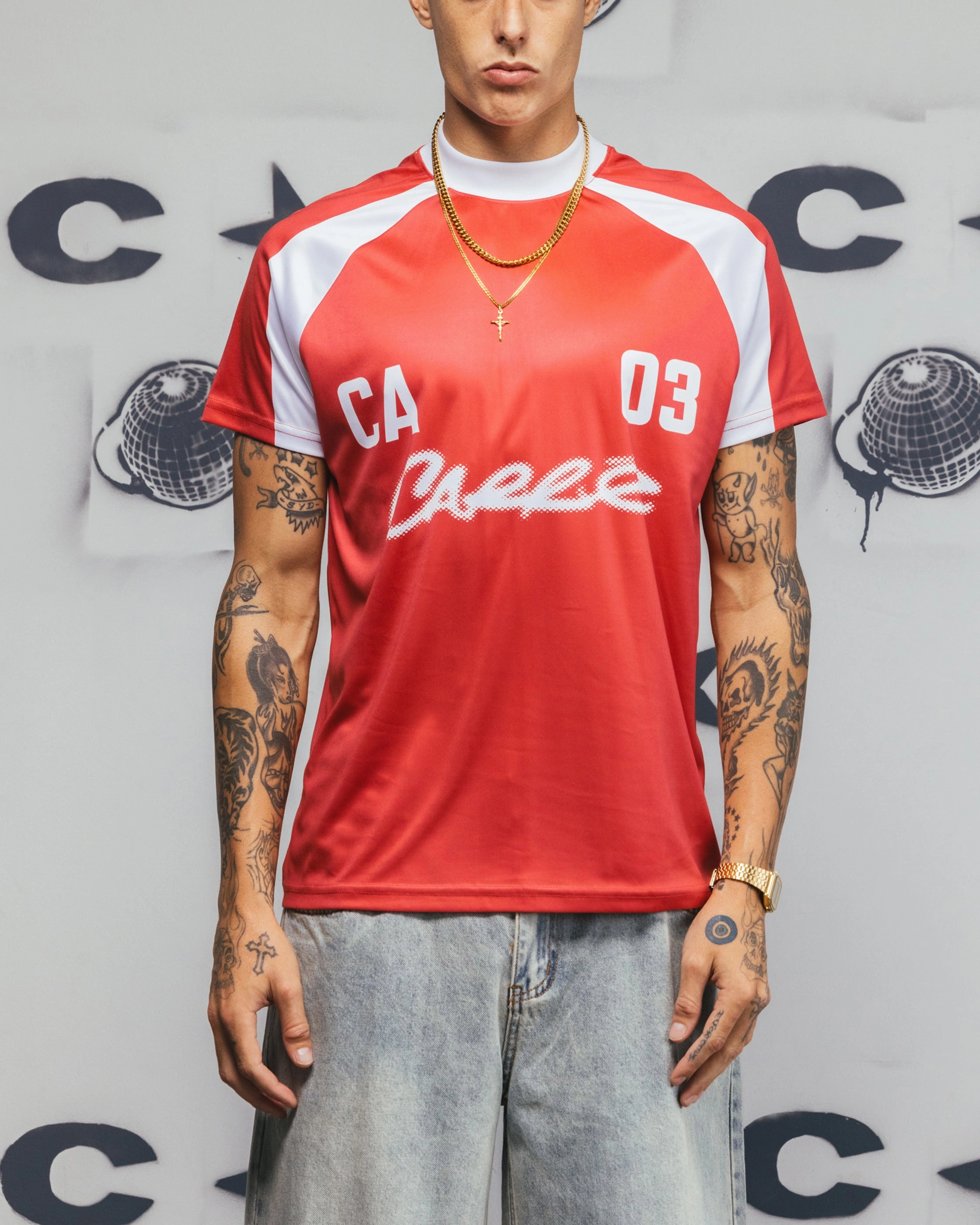 Carre Striker Jersey T-Shirt Red/White Wrinkle Free Weave