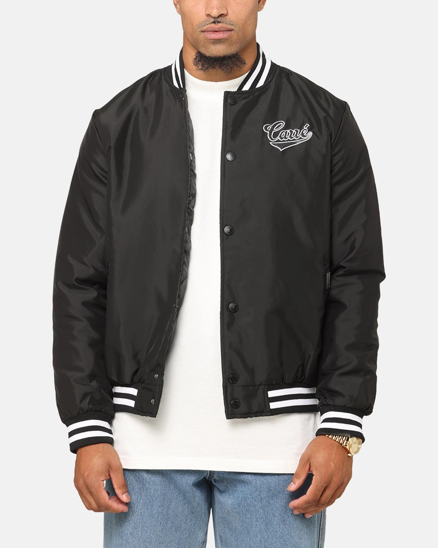 Carre Team Puffer Varsity Jacket Black/White All Season Performance Weave Everyday Urban Style