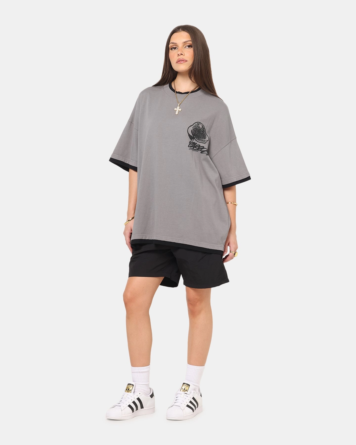DoubleLayeredCollar Carre Worldwide Layered T-Shirt Grey/Black