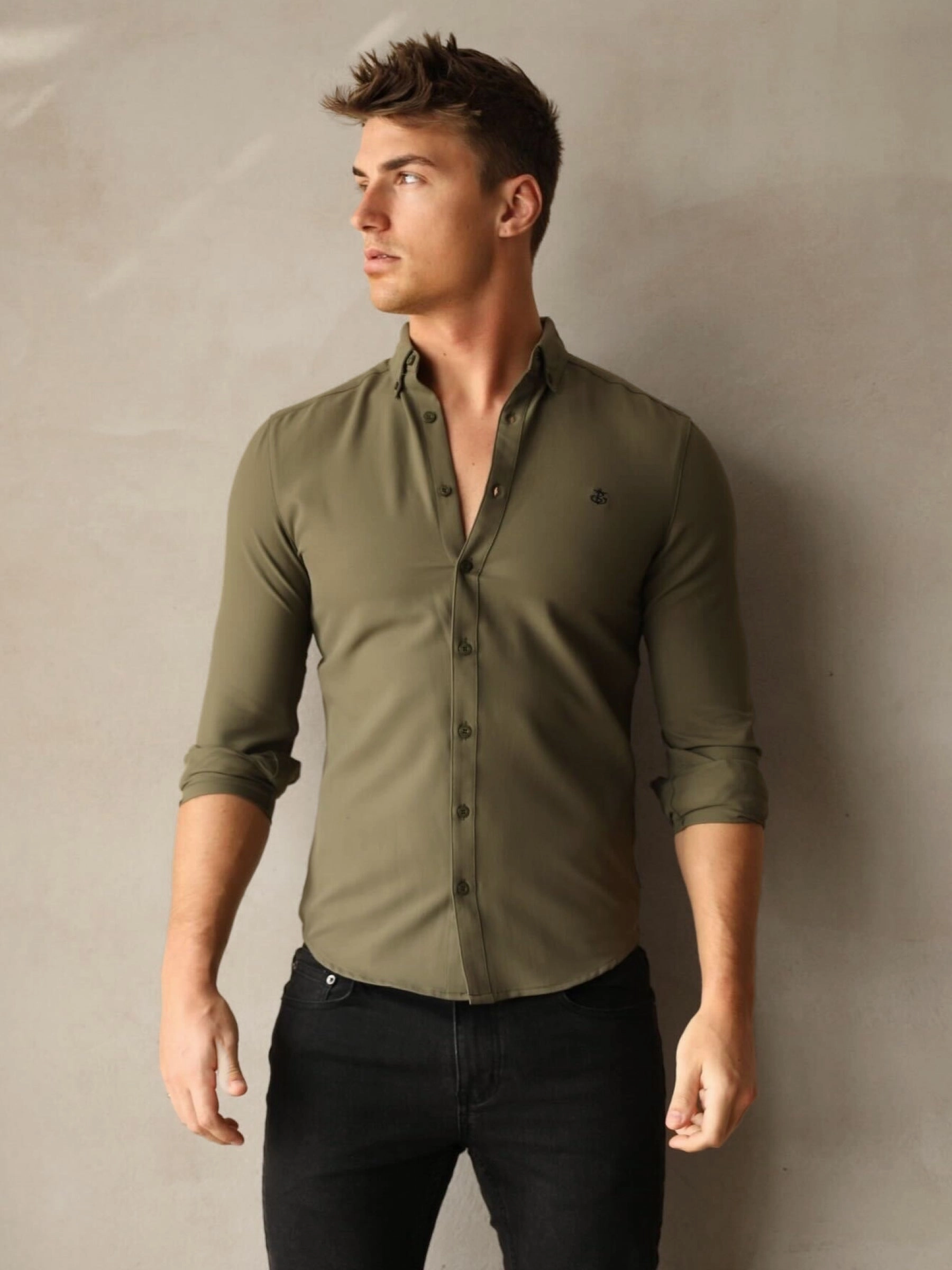 Seasonal Style Runway Inspired Carter Long Sleeve Shirt - Khaki Green