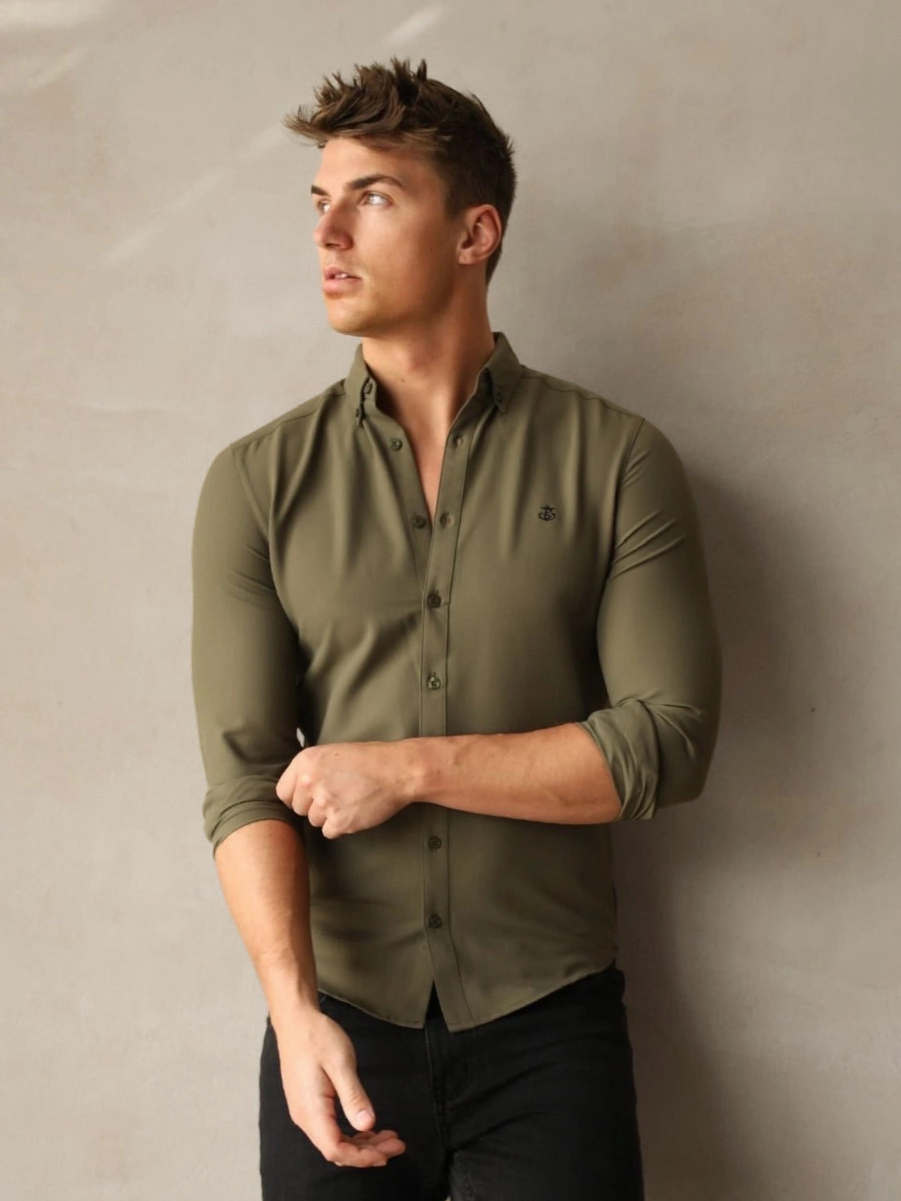 Carter Long Sleeve Shirt - Khaki Green Ergonomic Sleeve Cut
