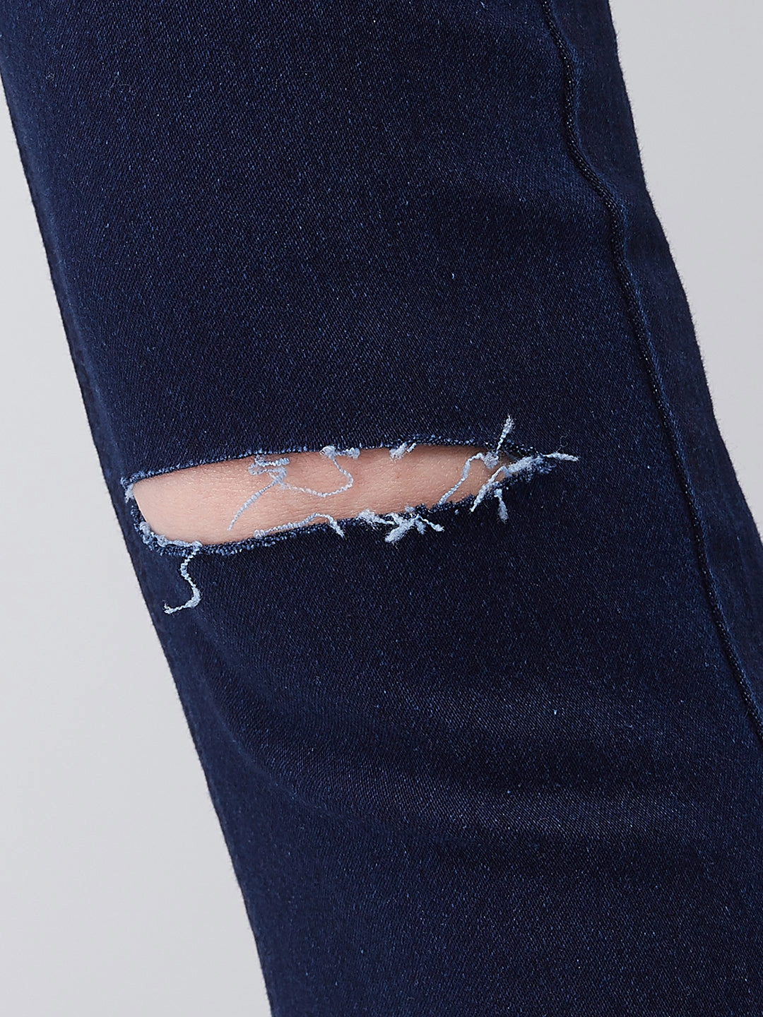 Women's Navy-Blue Skinny-Fit High-Rise Knee-Slit Stretchable Denim Jeans Elegant Travel Outfit Minimalist Style Durable Summer Vibes