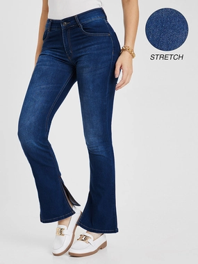 Women's Blue Bootcut Mid-Rise  Regular-Length Denim Stretchable Jeans Versatile Tailoring