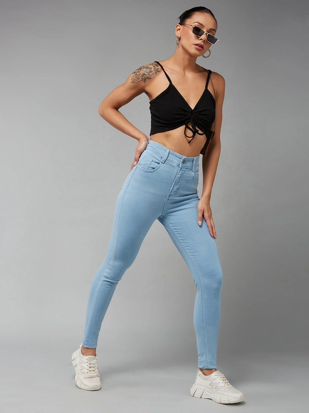 CHASEstretch? Light Blue Skinny High-Rise Ice-Wash Denim Jeans Ready Choice