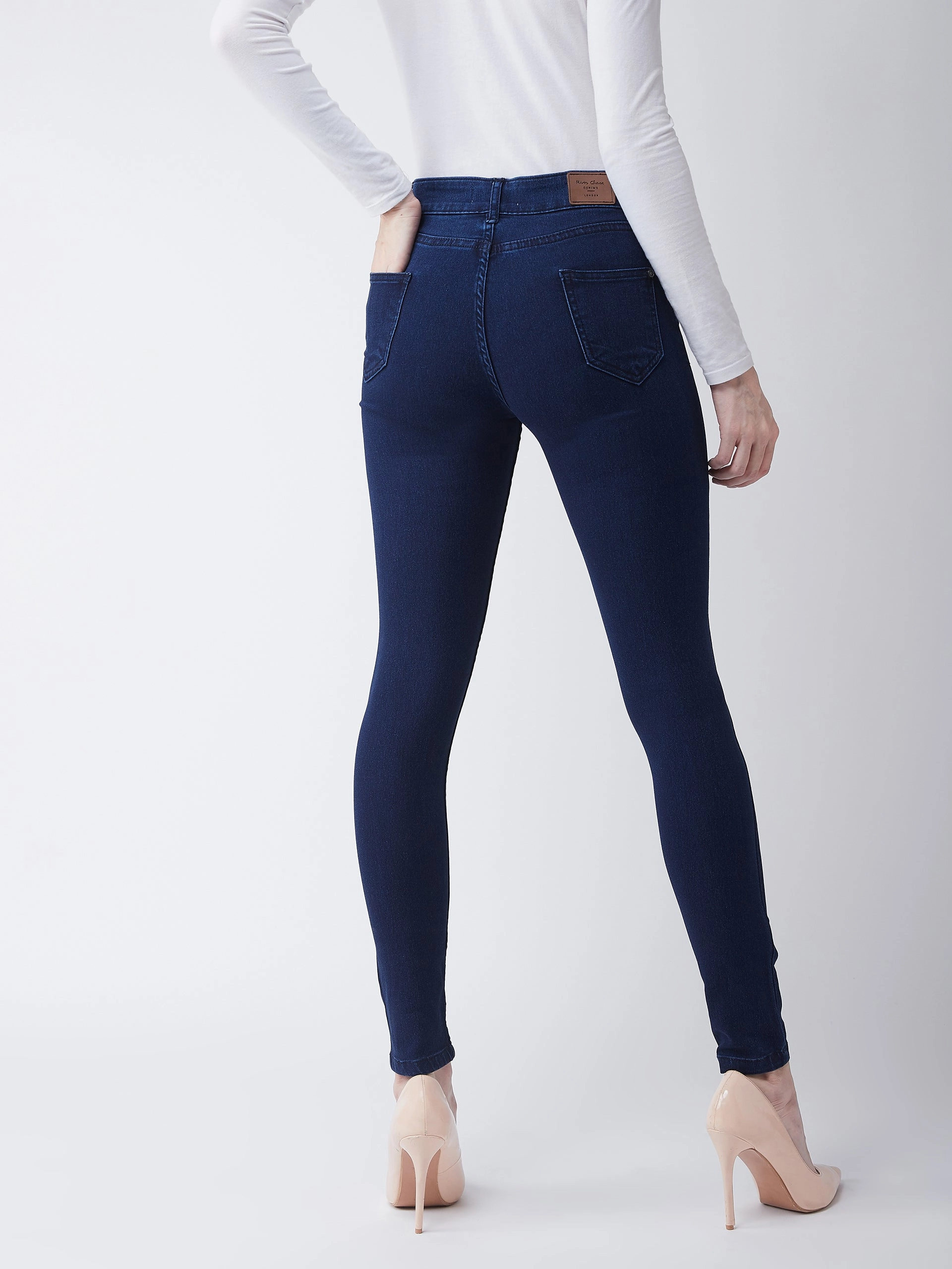 24/7 Comfort Navy-Blue Skinny-Fit Mid-Rise Stretchable Denim Jeans Relaxed Aesthetic