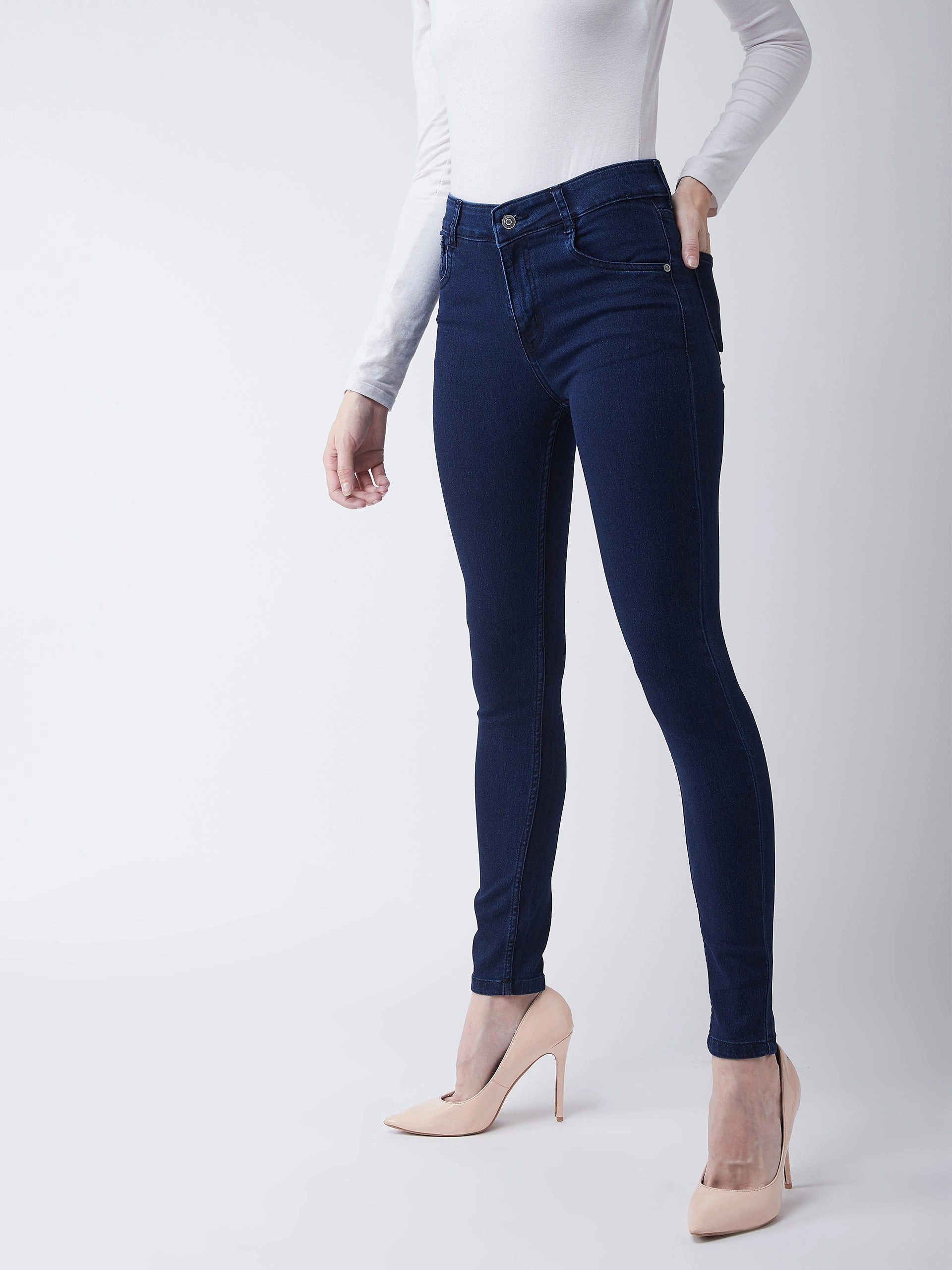 24/7 Comfort Navy-Blue Skinny-Fit Mid-Rise Stretchable Denim Jeans Base Look Anti Bacterial Treatment