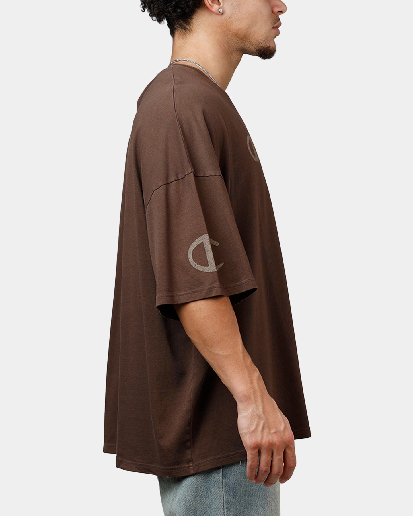 Champion Mega Jocktag Scrip T-Shirt Chocolate NonRestrictive Armholes Non Restrictive Armhole Cut