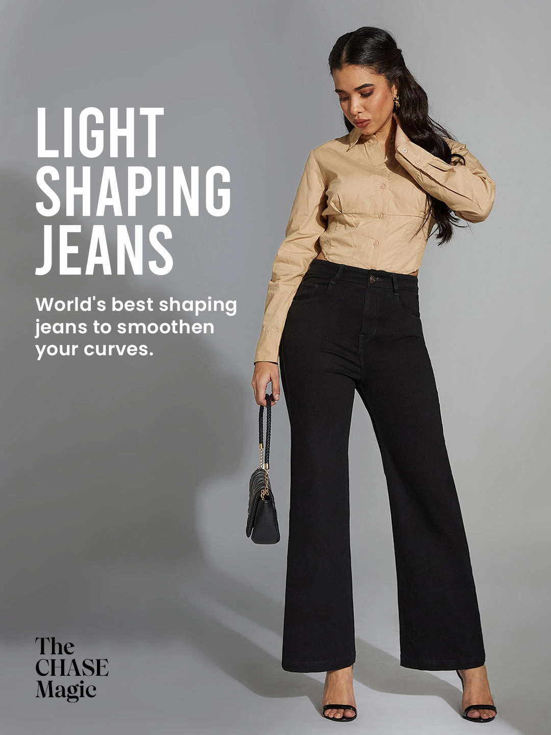 CHASEshape? Black Bootcut High-Rise Stretchable Denim Jeans Streetwear Fan Minimalist Style Comfortable Waistband