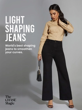 CHASEshape? Black Bootcut High-Rise Stretchable Denim Jeans Streetwear Fan Minimalist Style Comfortable Waistband