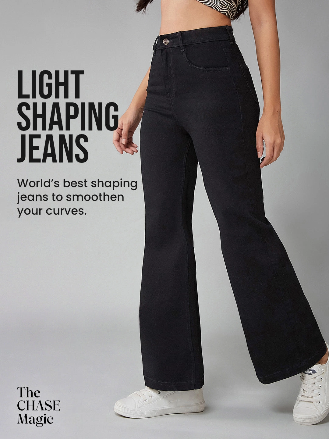 CHASEshape? Black Bootcut High-Rise Stretchable Denim Jeans All-day Comfort