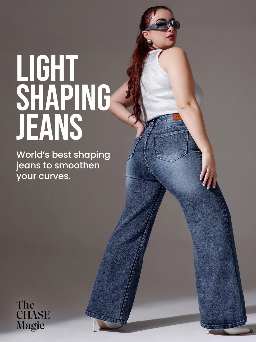 CHASEShape? Light Blue Wide-Leg High-Rise Clean-Look Regular-Length Stretchable Denim Jeans Lightweight Denim Blend Daily Wear Breathable Classic