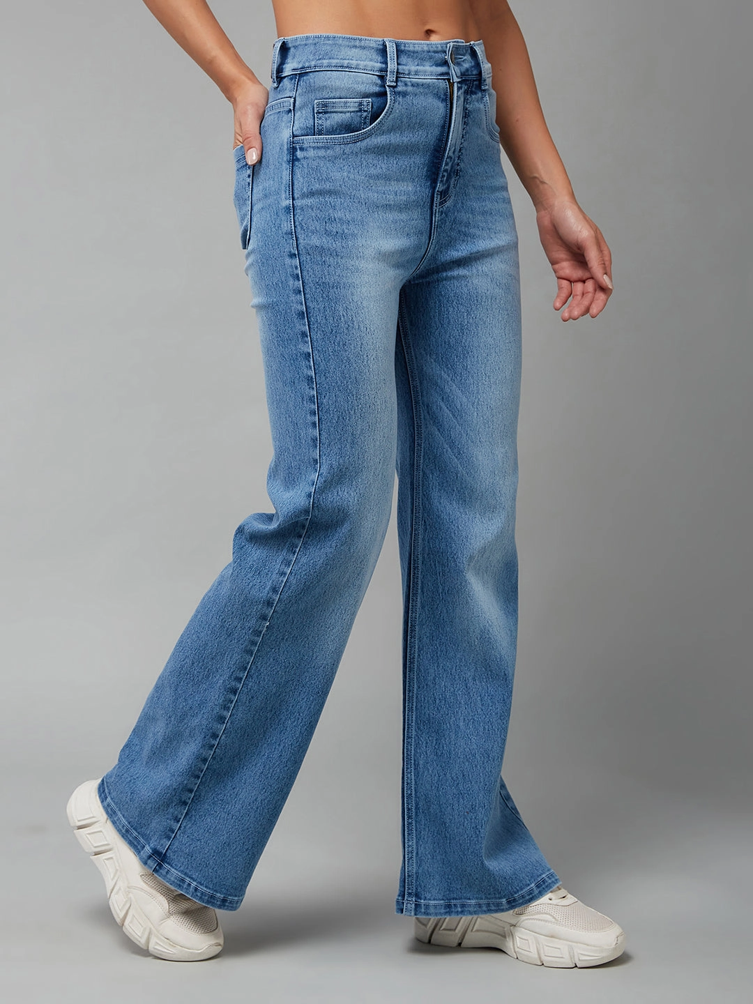CHASEshape? Light-Blue Wide-Leg High-Rise Stretchable Denim Jeans Picnic Style Modern Shrink Resistant Denim