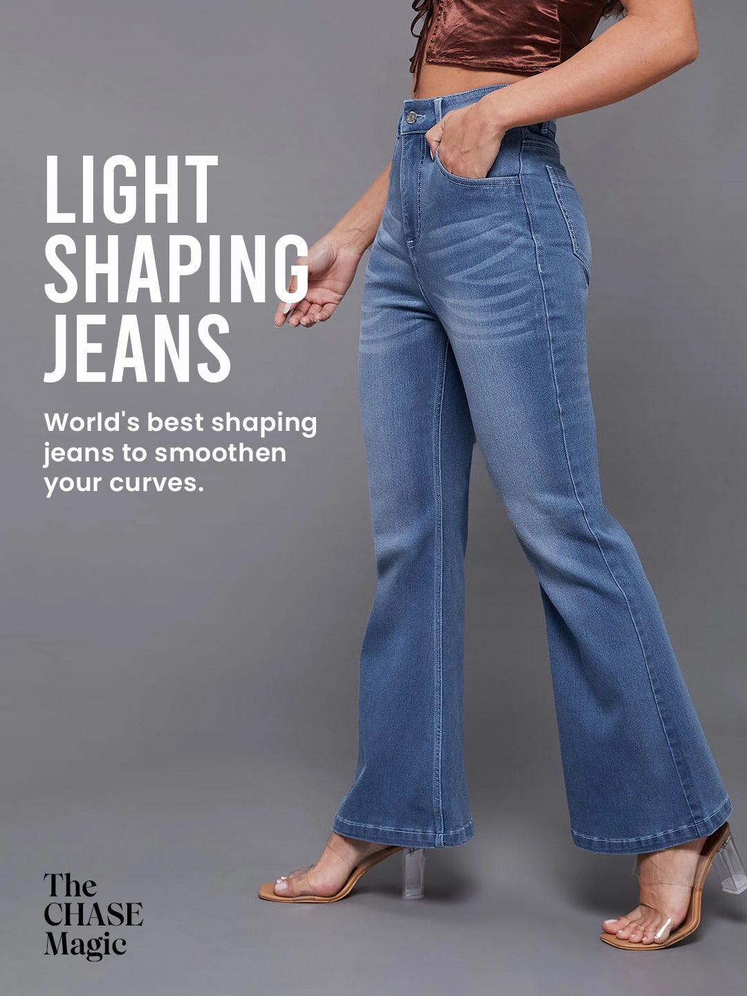 Moisture Wicking Technology CHASEshape? Mid-Blue Bootcut High-Rise Stretchable Denim Jeans