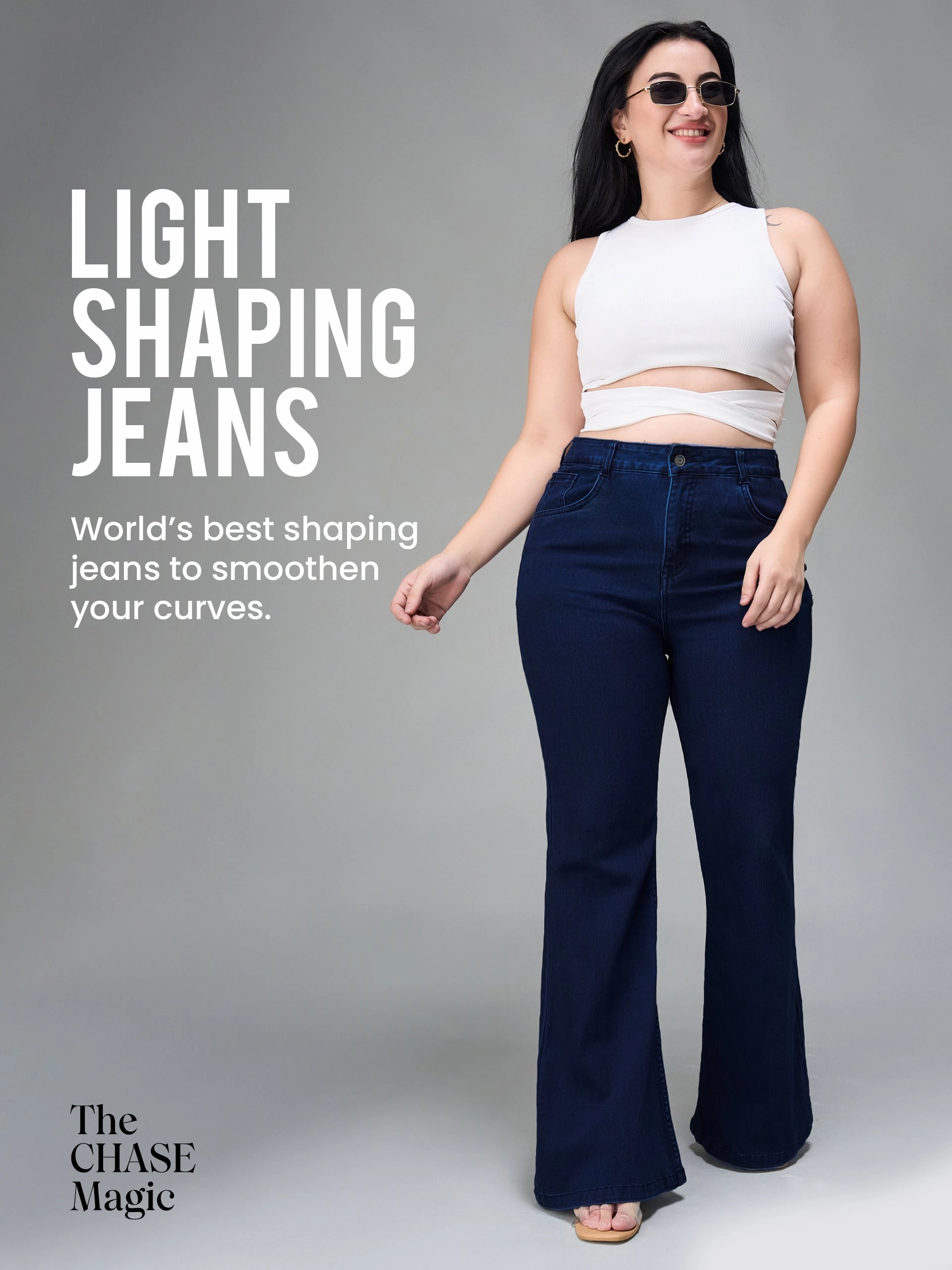 Outfit Ease Daily Essential CHASEshape? Navy-Blue Bootcut High-Rise Stretchable Denim Jeans