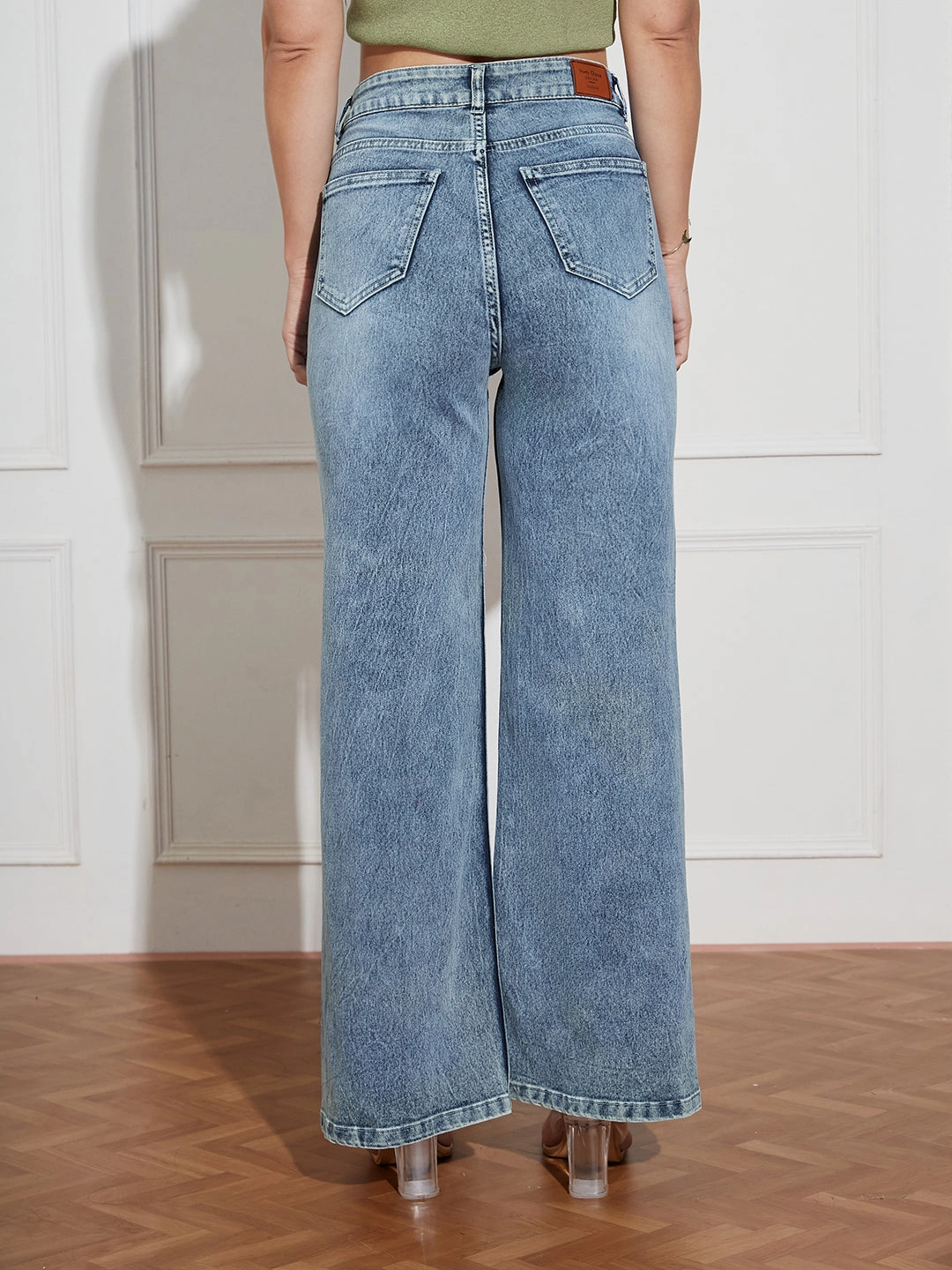 CHASEshape? Women's Light Blue High Rise Clean Look Regular-Length Stretchable Denim Wide Leg Shaping Jeans Timeless Look High-Quality Fabric