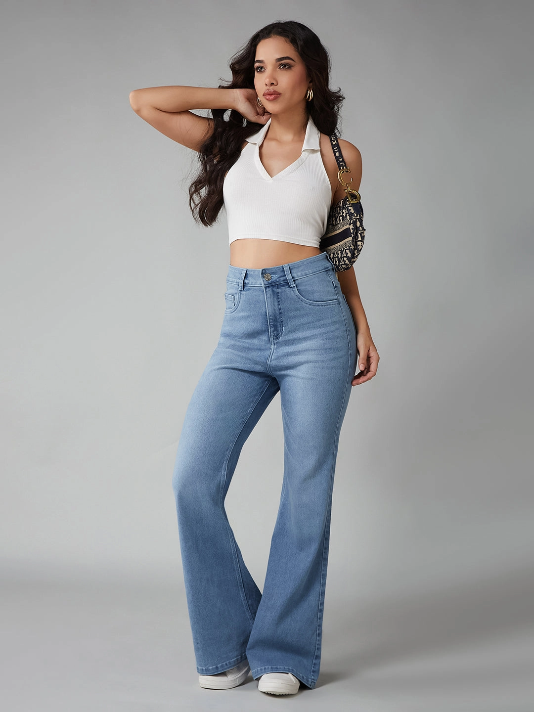 Flex Knit Waist Panel CHASEshape? Women's Light Blue High Rise Clean Look Regular Stretchable Denim Bootcut Shaping Jeans