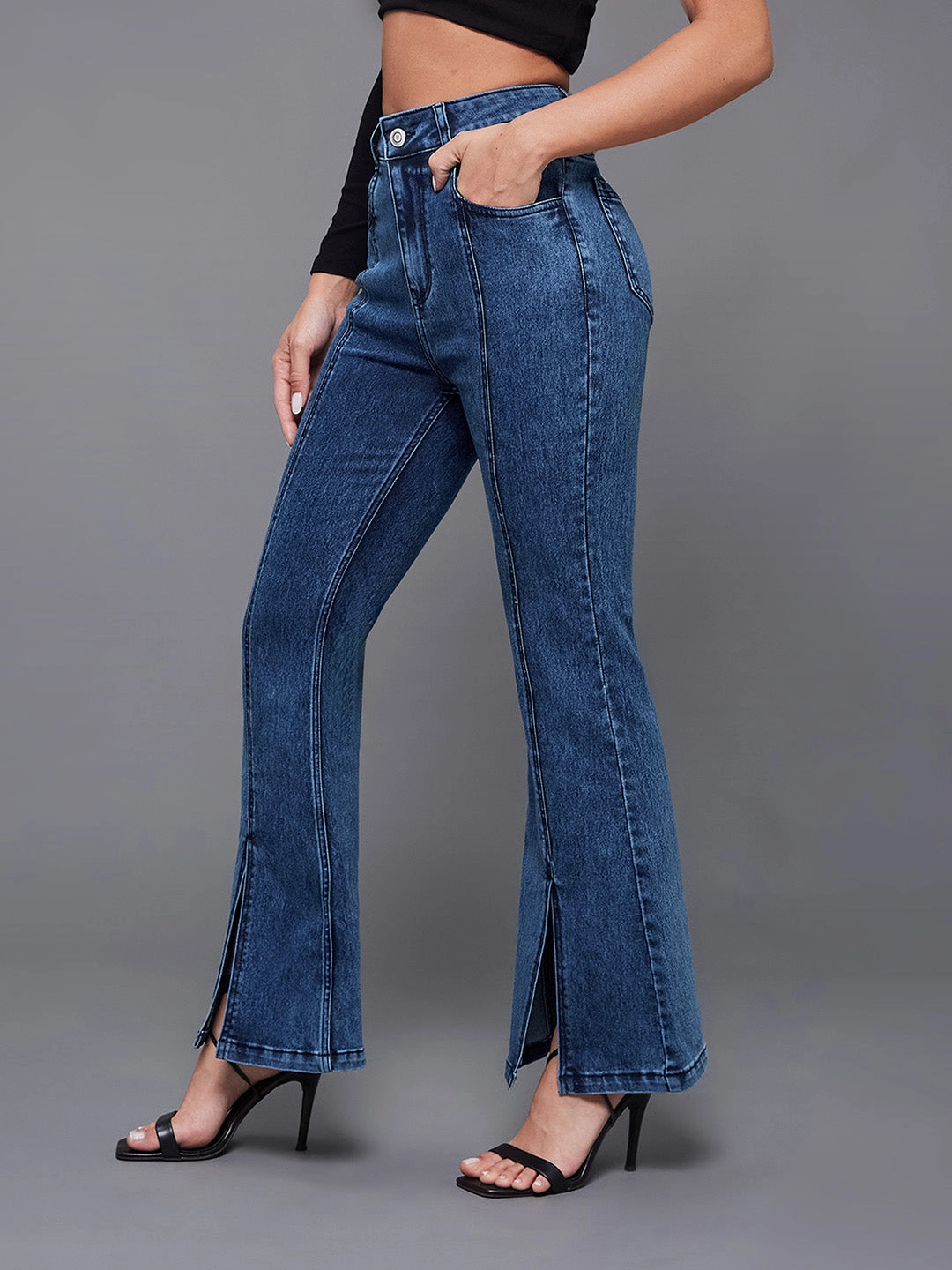 Non Fade Fabric CHASEstretch? 24/7 Comfort Navy-Blue Bootcut High-Rise Stretchable Denim Bootcut Jeans