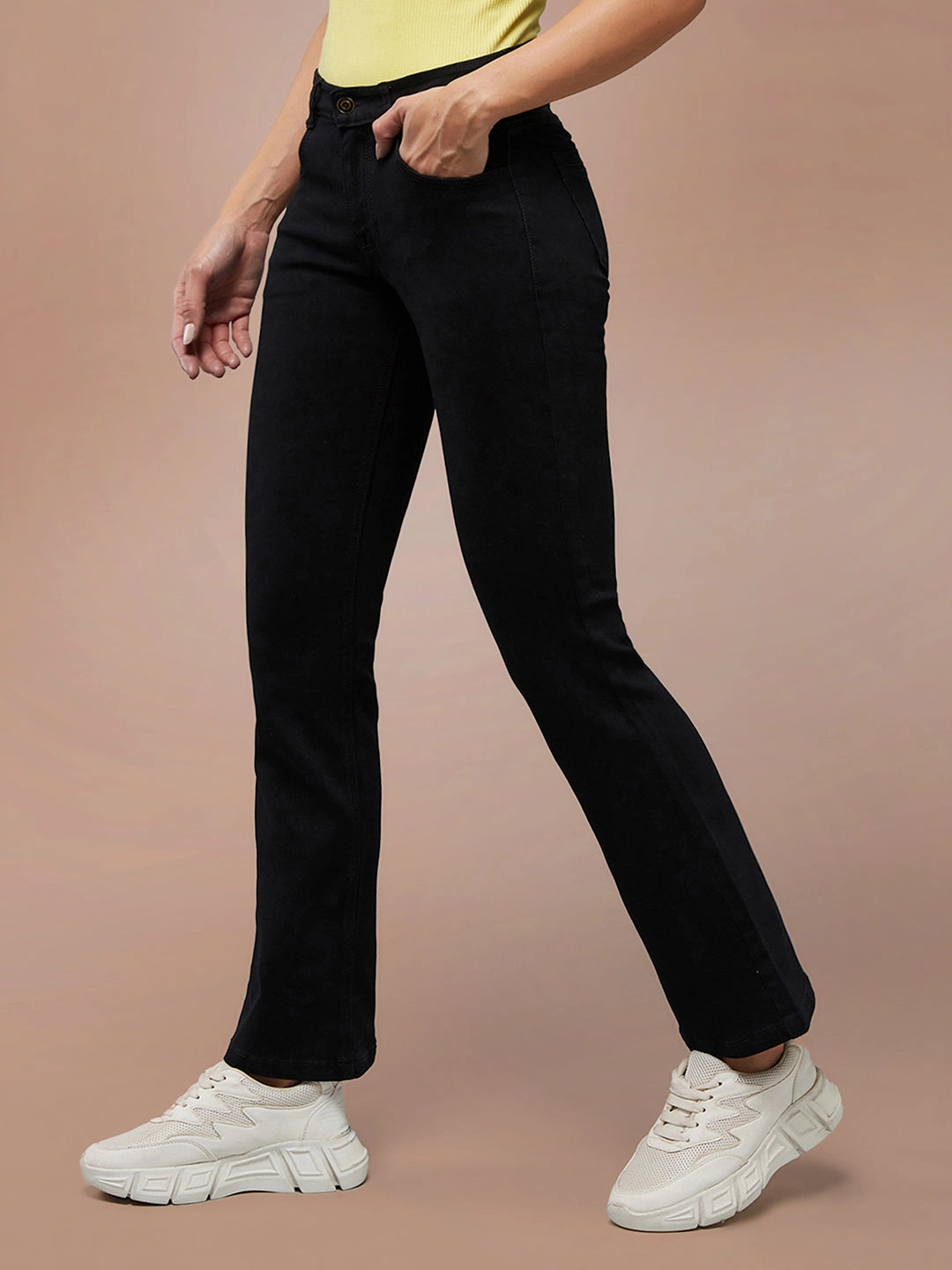 Smooth Lightweight CHASEstretch? Black Bell-Bottom Semi-Bootcut High-Rise Denim Jeans