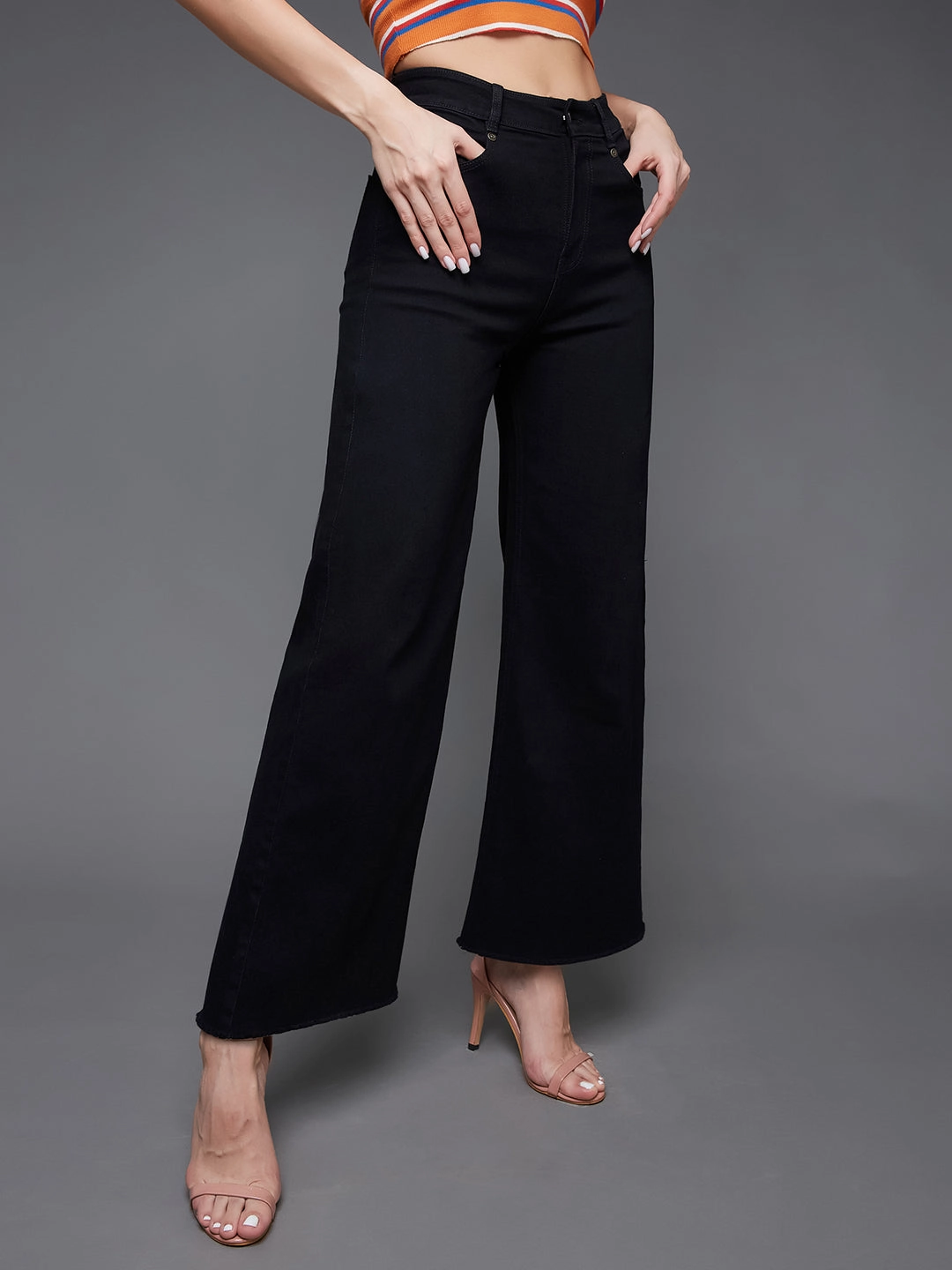 CHASEstretch? Black High-Rise Wide-Leg Denim Jeans Refined Detail