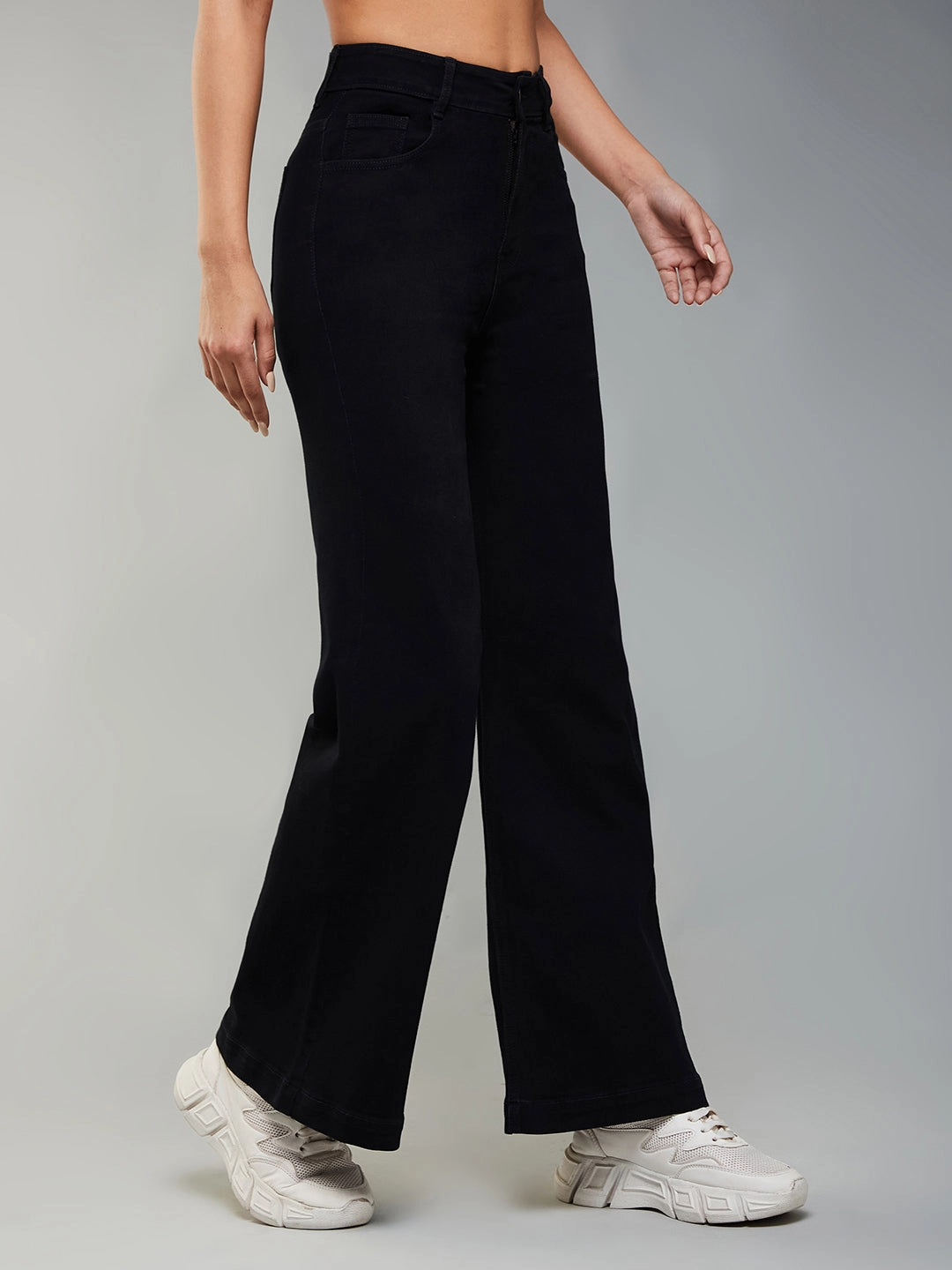 All Season Fabric Weight Streetwear Fan Premium CHASEstretch? Black Wide-Leg High-Rise Denim Jeans