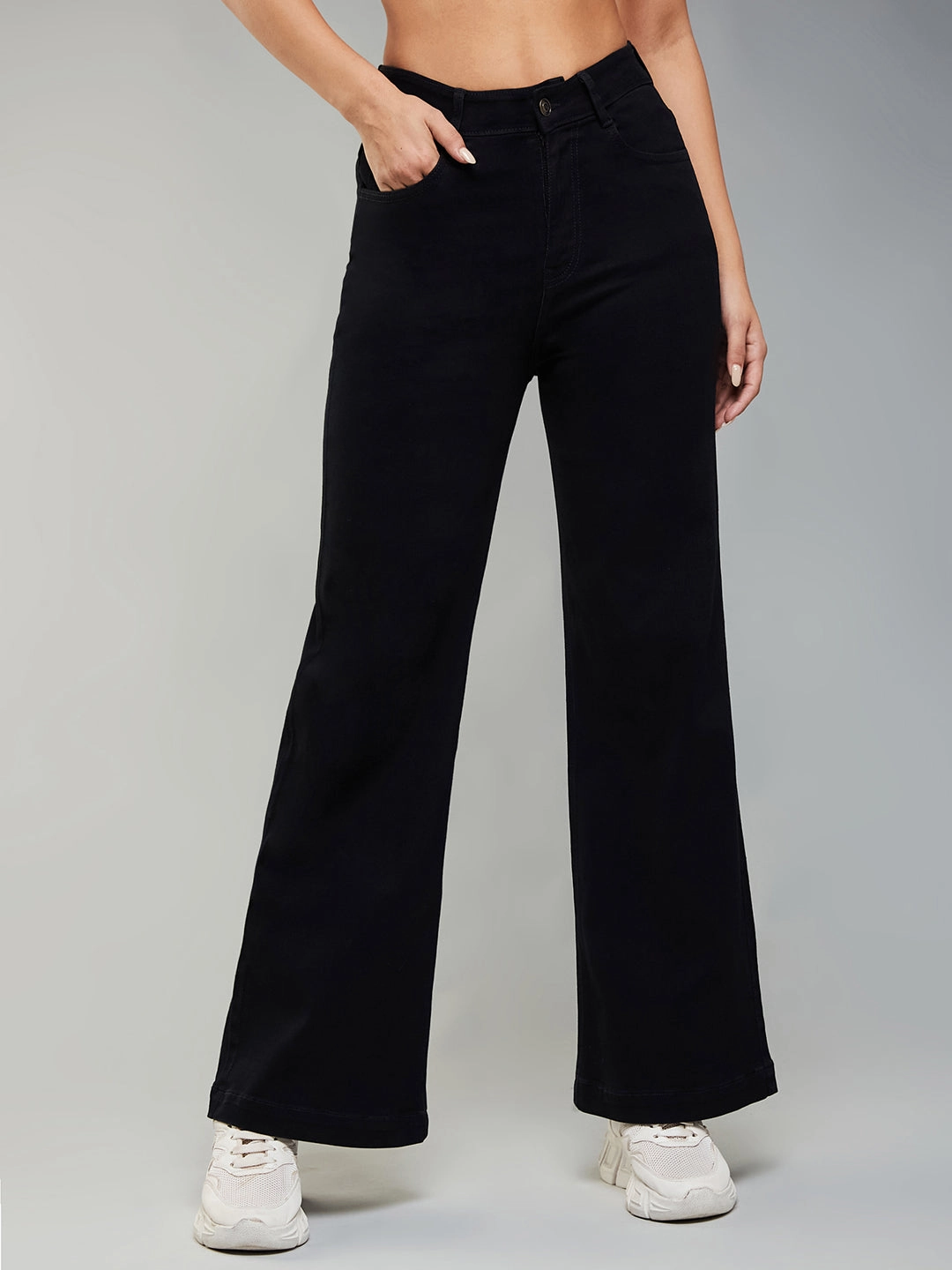CHASEstretch? Black Wide-Leg High-Rise Denim Jeans Polished Look Comfortable Edge