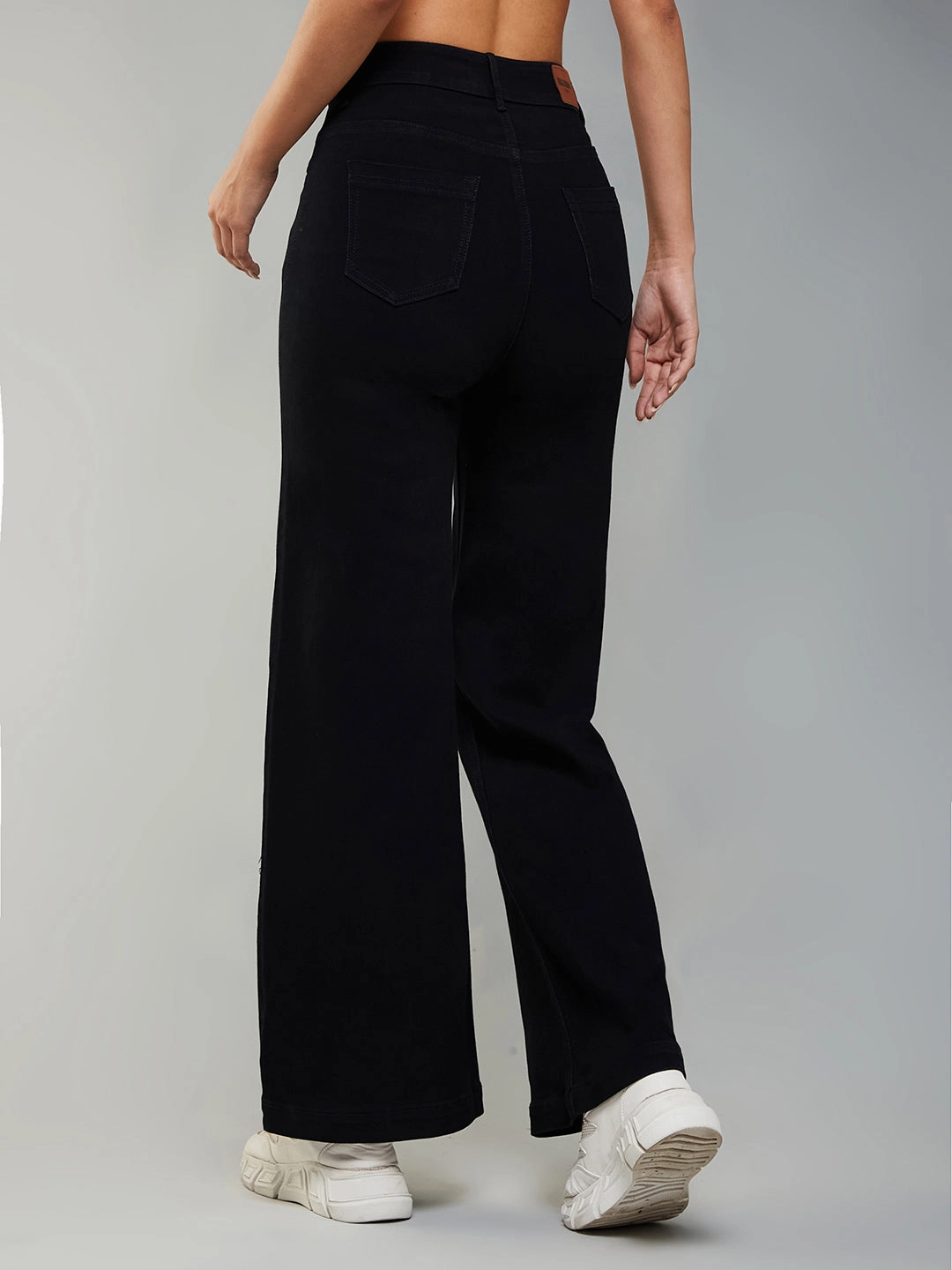 Textured Loose Luxury CHASEstretch? Black Wide-Leg High-Rise Denim Jeans