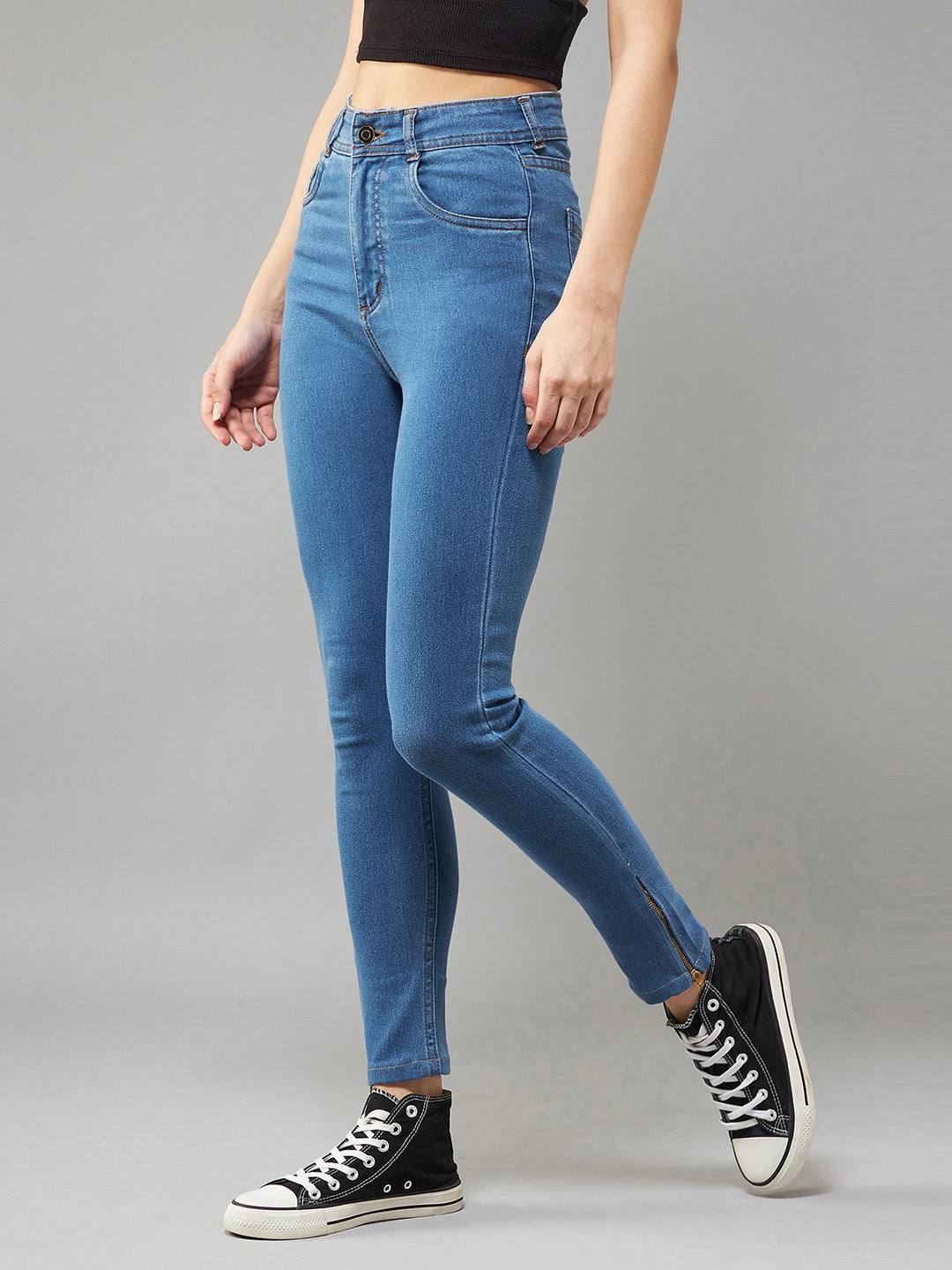Versatile Relaxed Style Fresh Attire CHASEstretch? Blue Skinny-Fit High-Rise Cropped Denim Jeans