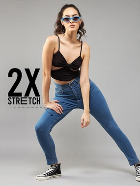 CHASEstretch? Blue Skinny-Fit High-Rise Cropped Denim Jeans Affordable Autumn Days Breathable Modern Couple Look