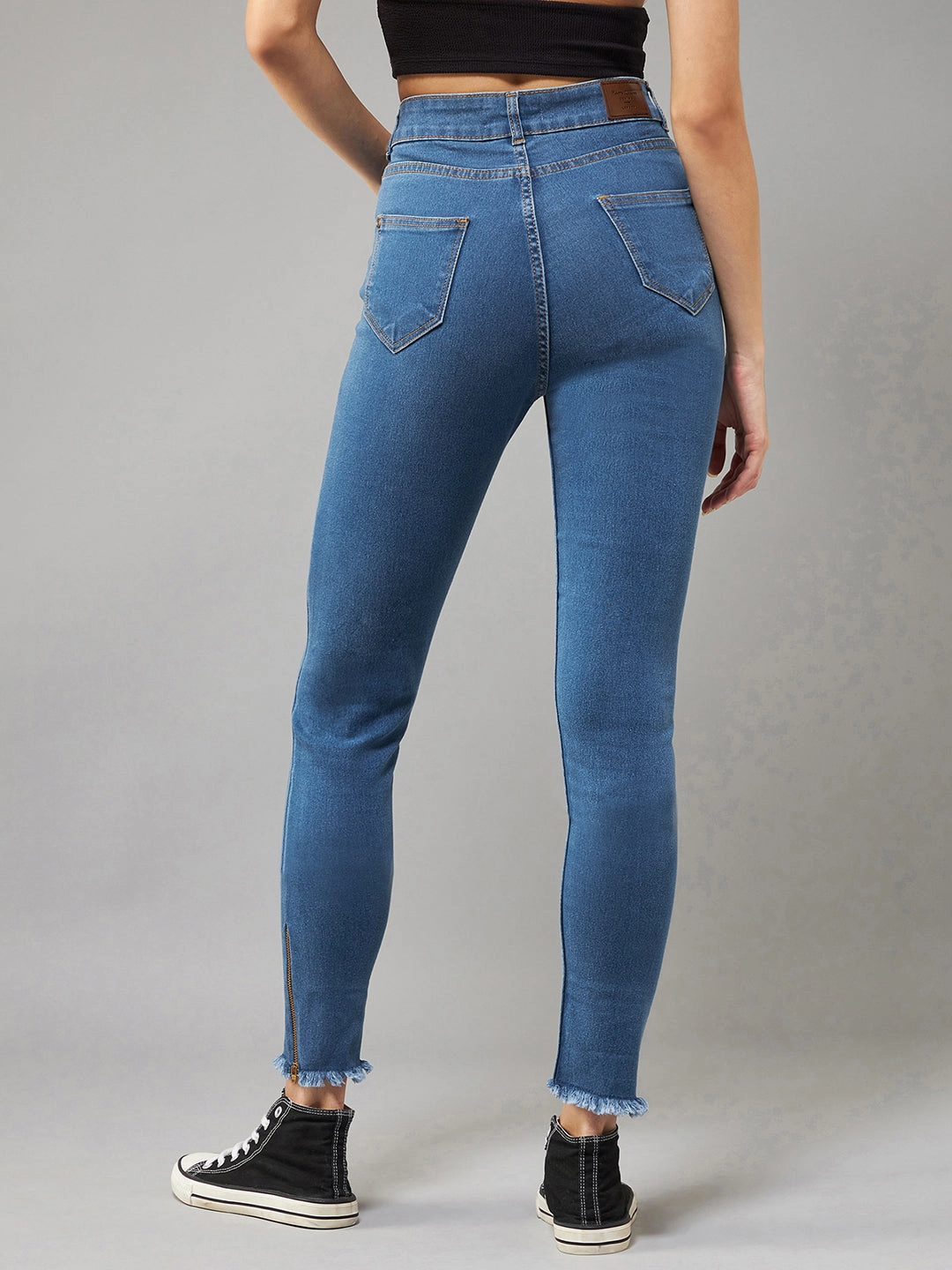 CHASEstretch? Blue Skinny High-Rise Clean-Look Fringe And Side Zipper Detailing Cropped Denim Jeans Outdoor Adventure Earthy