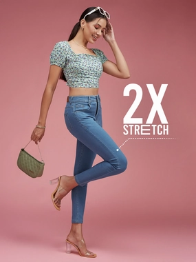 CHASEstretch? Blue Skinny High-Rise Cropped Denim Jeans Clean Lines