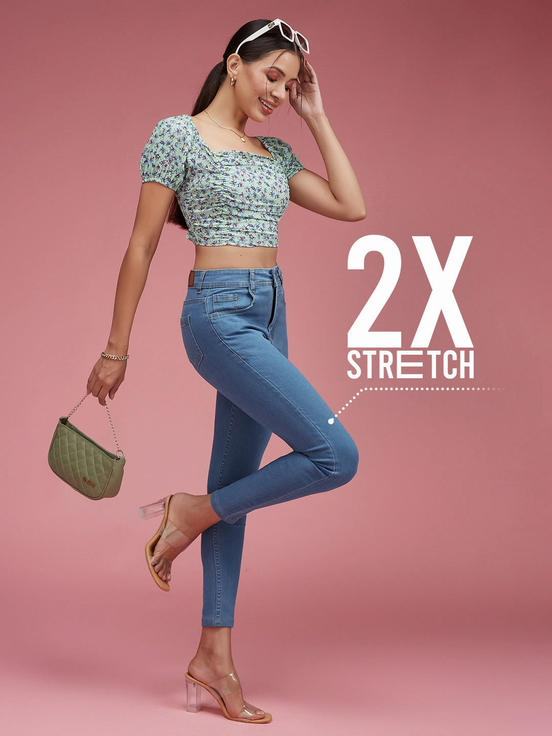 CHASEstretch? Blue Skinny High-Rise Cropped Denim Jeans Clean Lines