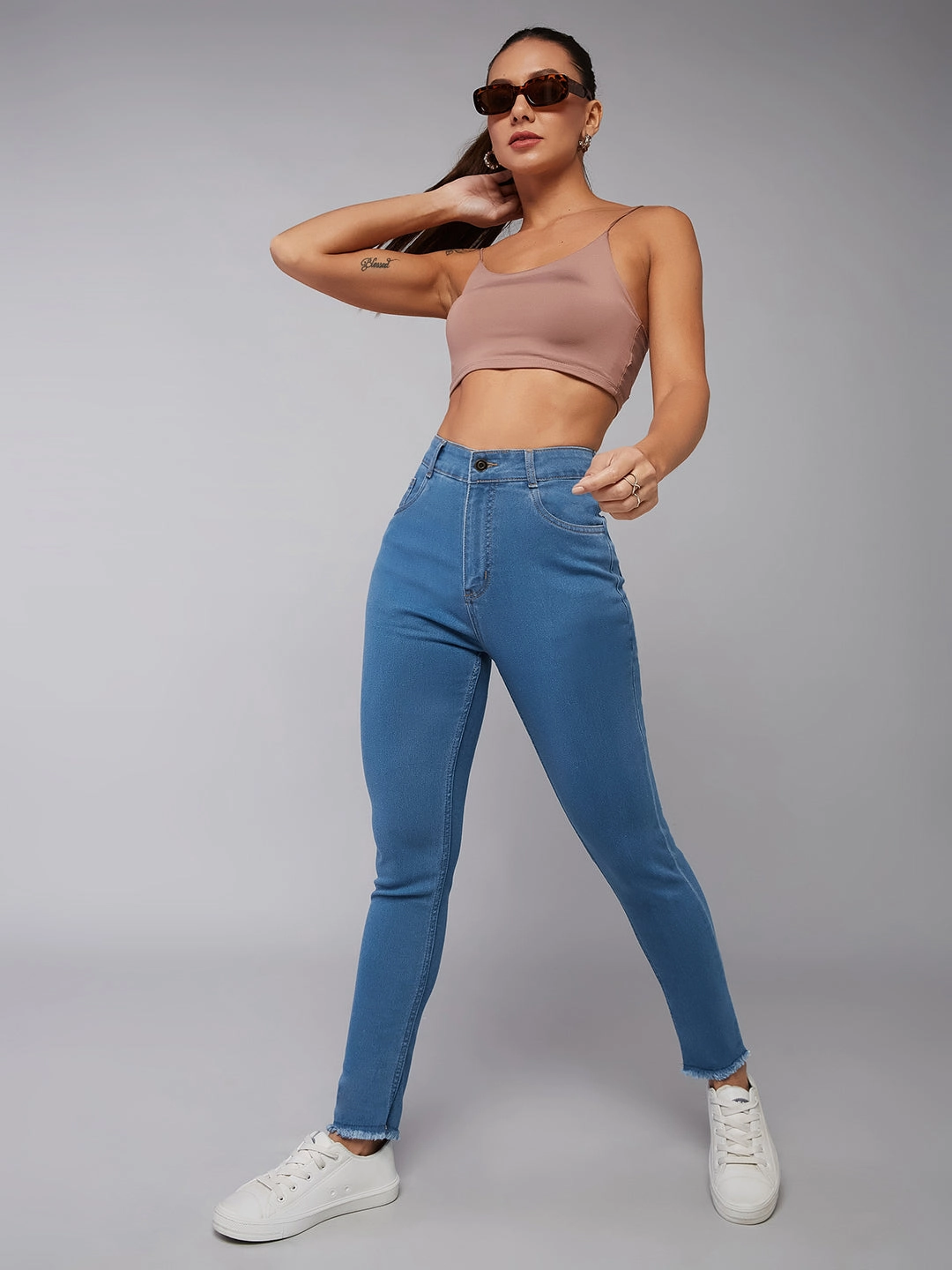 High-Quality Fit CHASEstretch? Blue Skinny High-Rise Cropped-Length Fringe Denim Jeans