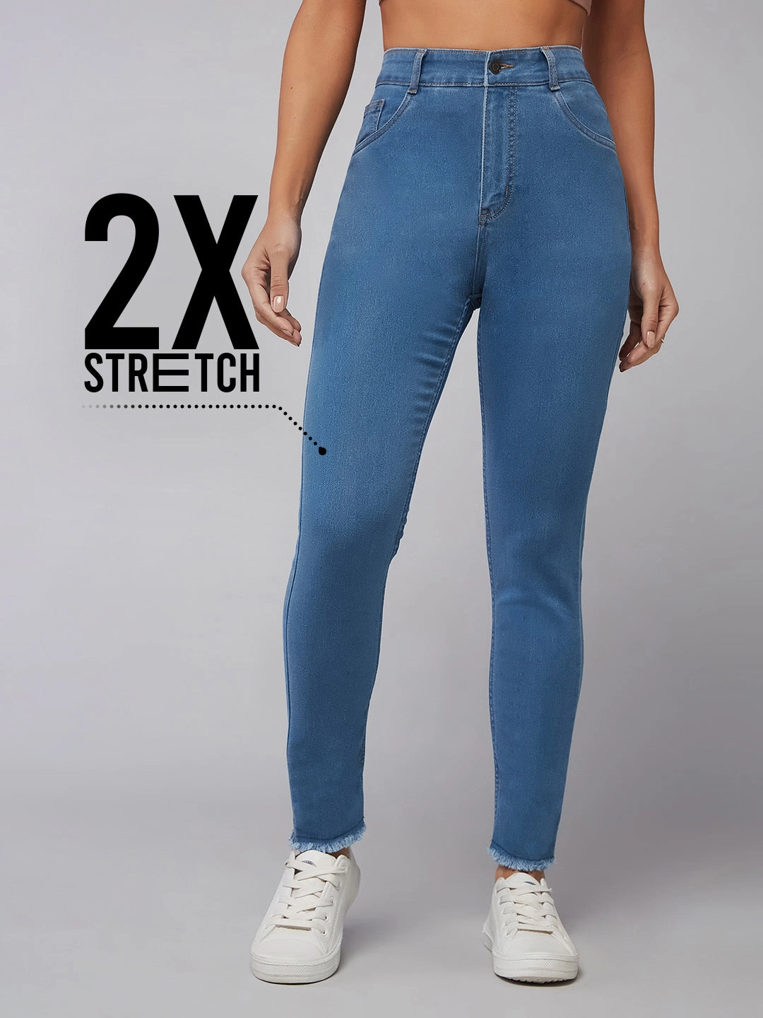 Year Round Piece CHASEstretch? Blue Skinny High-Rise Cropped-Length Fringe Denim Jeans