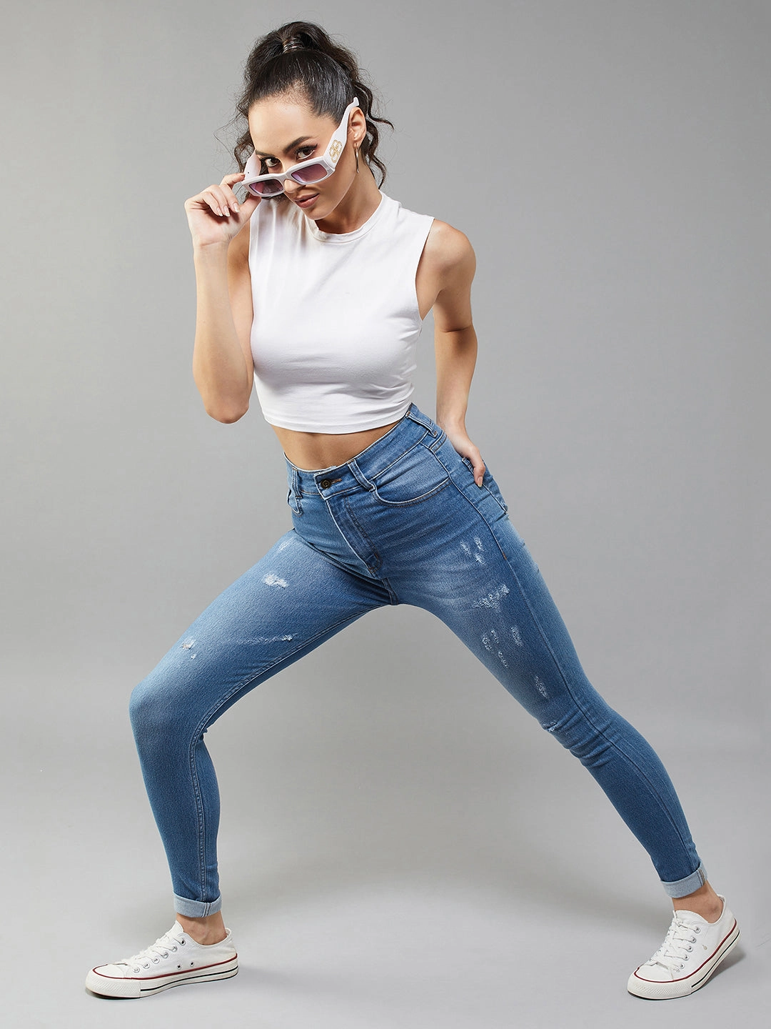 Waterless Wash Technology Work Meeting Unisex Wear Weekend Warrior CHASEstretch? Blue Skinny High-Rise Mild Distress Denim Jeans