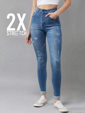 Perfect Match CHASEstretch? Blue Skinny High-Rise Mild Distress Denim Jeans
