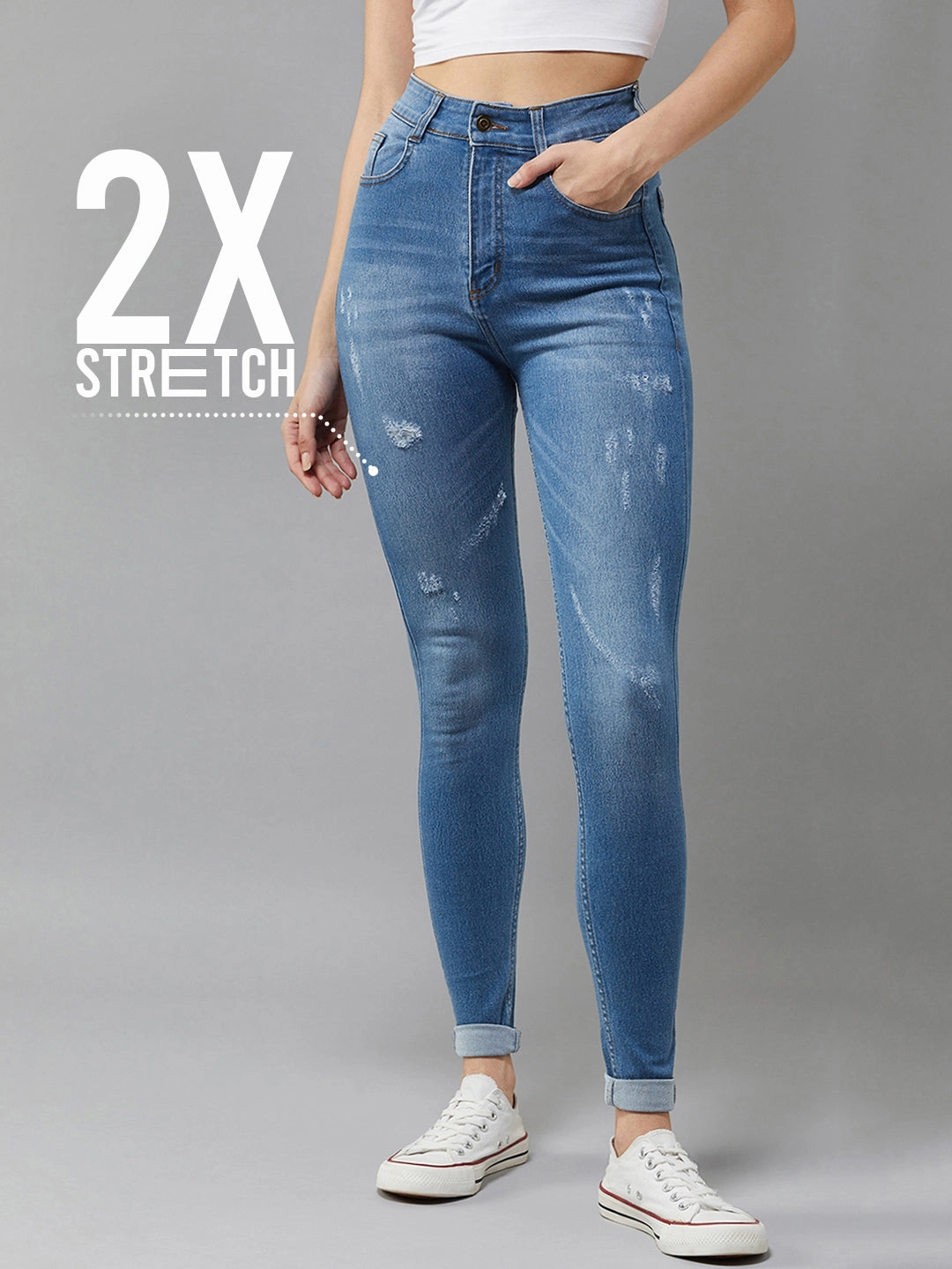 Perfect Match CHASEstretch? Blue Skinny High-Rise Mild Distress Denim Jeans