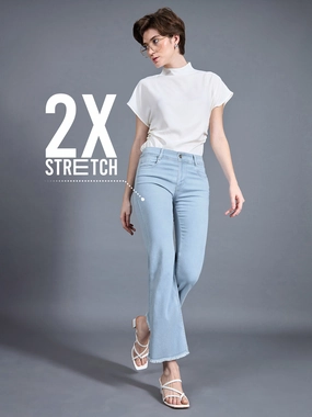 Vibrant Bold Look Street Fashion CHASEstretch? Light Blue Bootcut High-Rise Cropped Denim Jeans