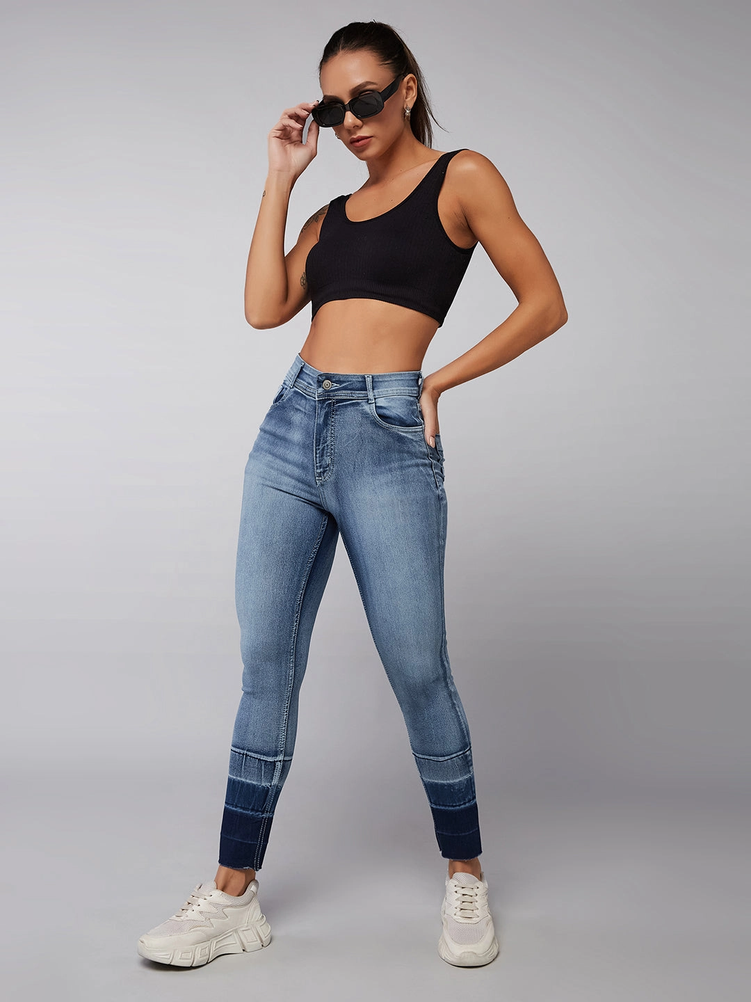 Fit For Life CHASEstretch? Light Blue Skinny-Fit High-Rise Ankle Length Denim Jeans